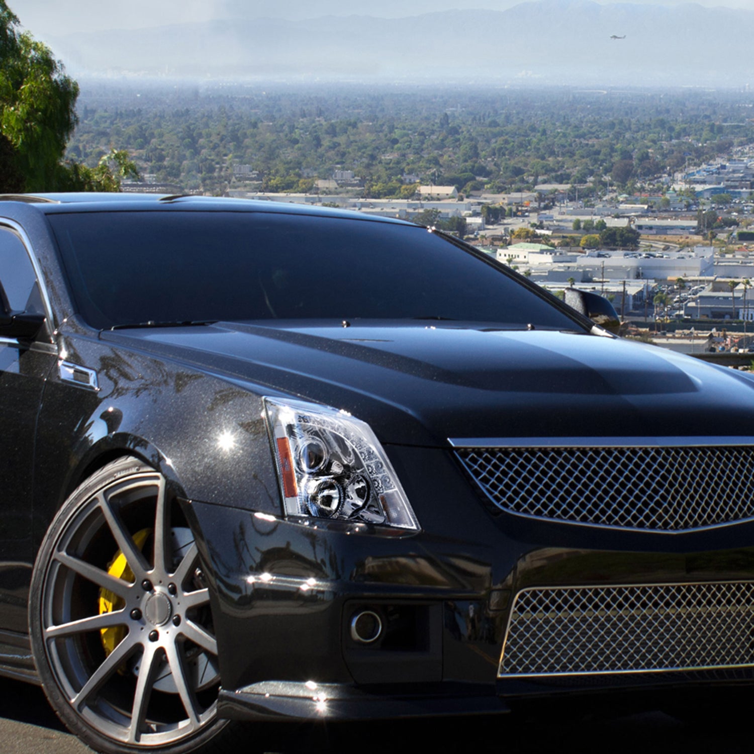 2008-2014 Cadillac CTS Projector Headlights w/LED Light Strip Chrome/Clear