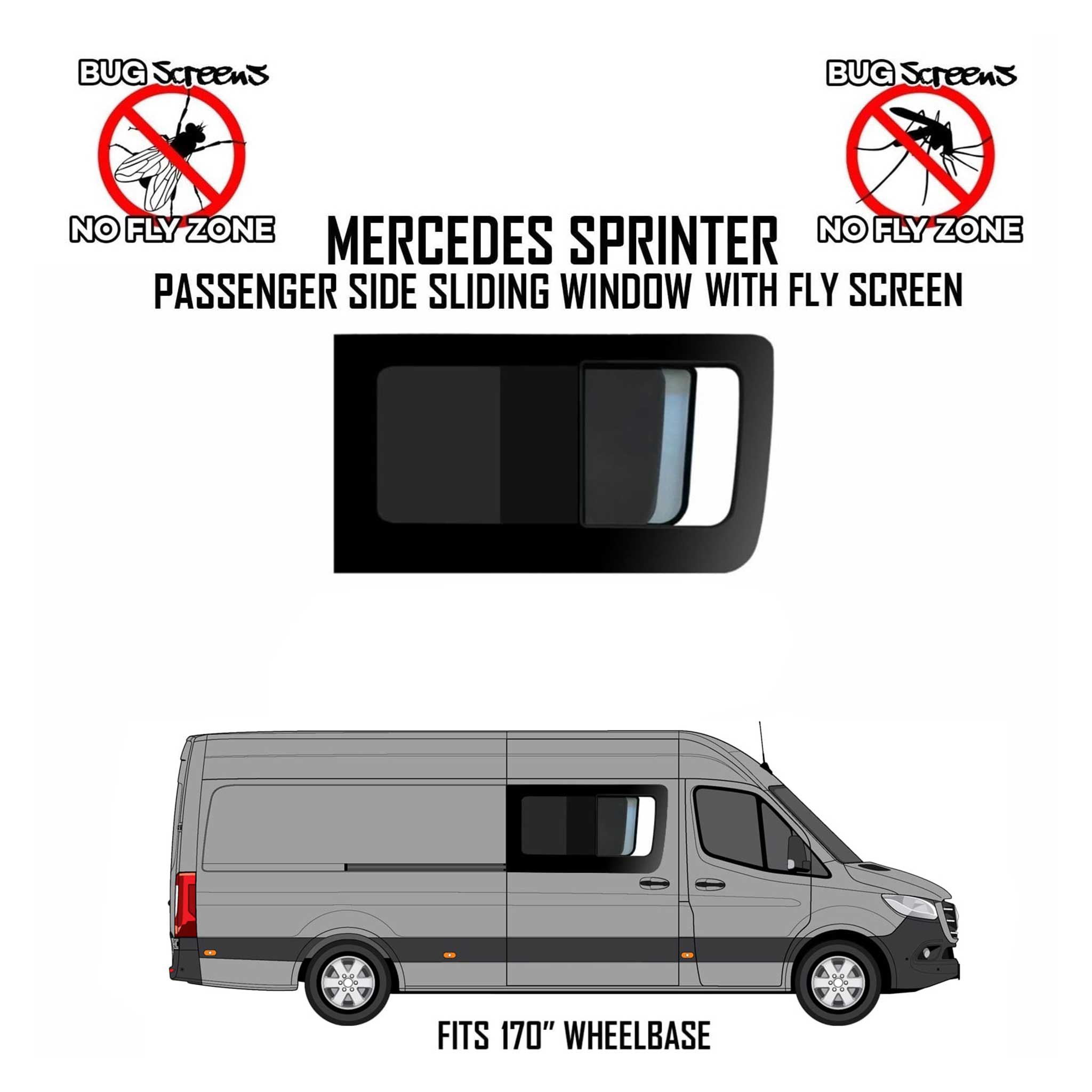 2007-2025 Mercedes Sprinter Sliding Window With Fly Screen Passenger Side