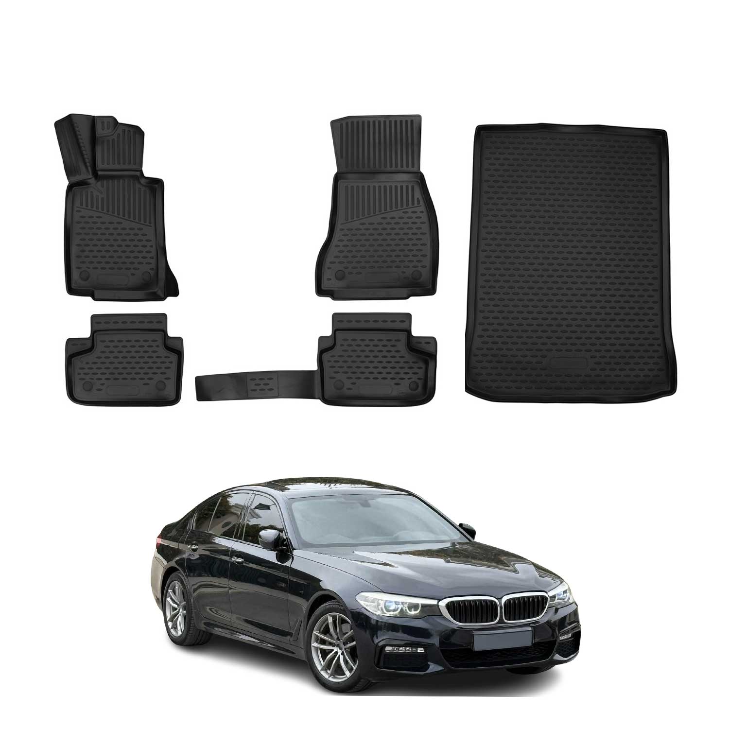 2019-2024 BMW 5 Series G30 Sedan 2017-2023 / M5 F90 Floor Mats & Cargo Liner Full Set All Weather Black