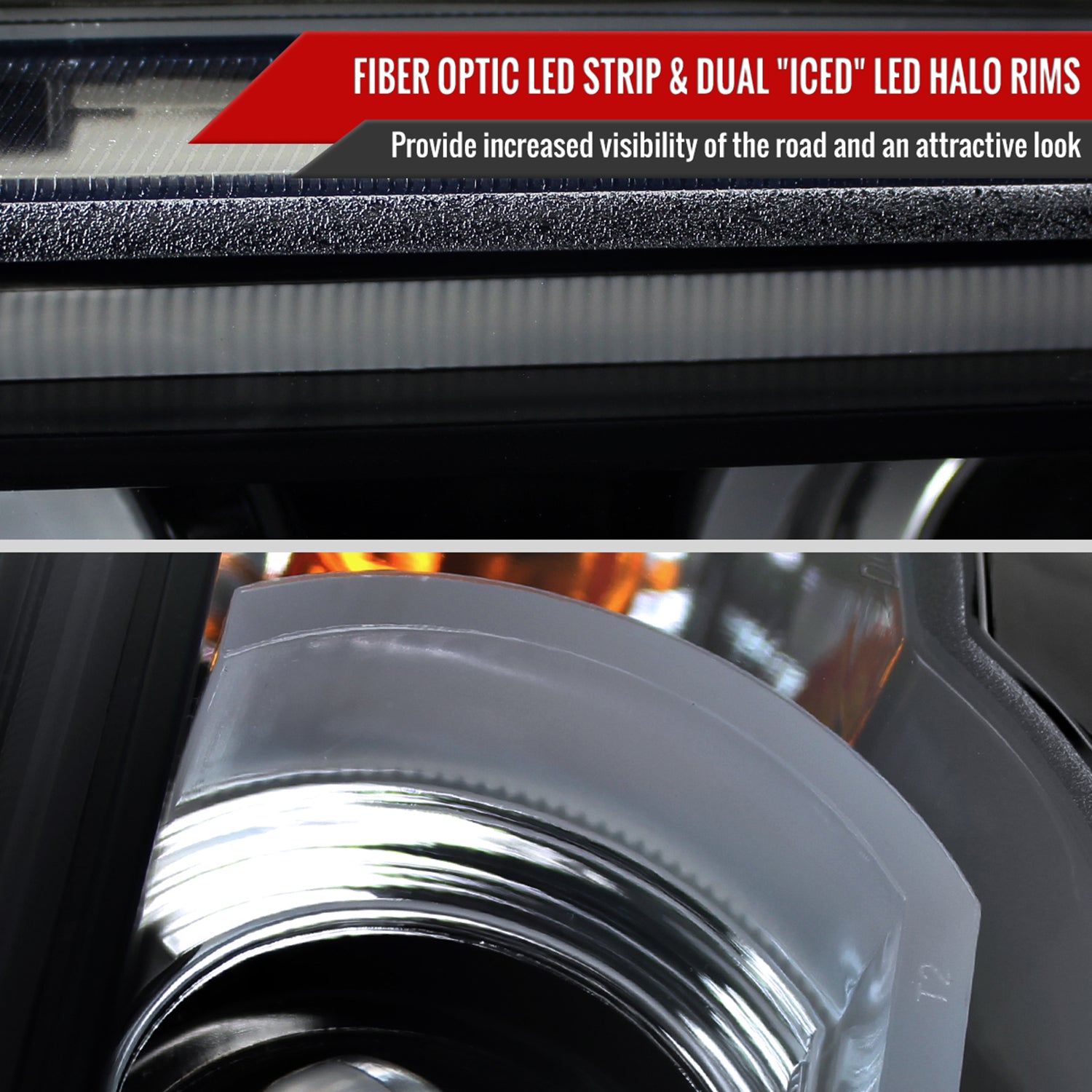 1995-2001 BMW E38 7 Series LED Bar Dual Halo Projector Headlights Black/Smoke