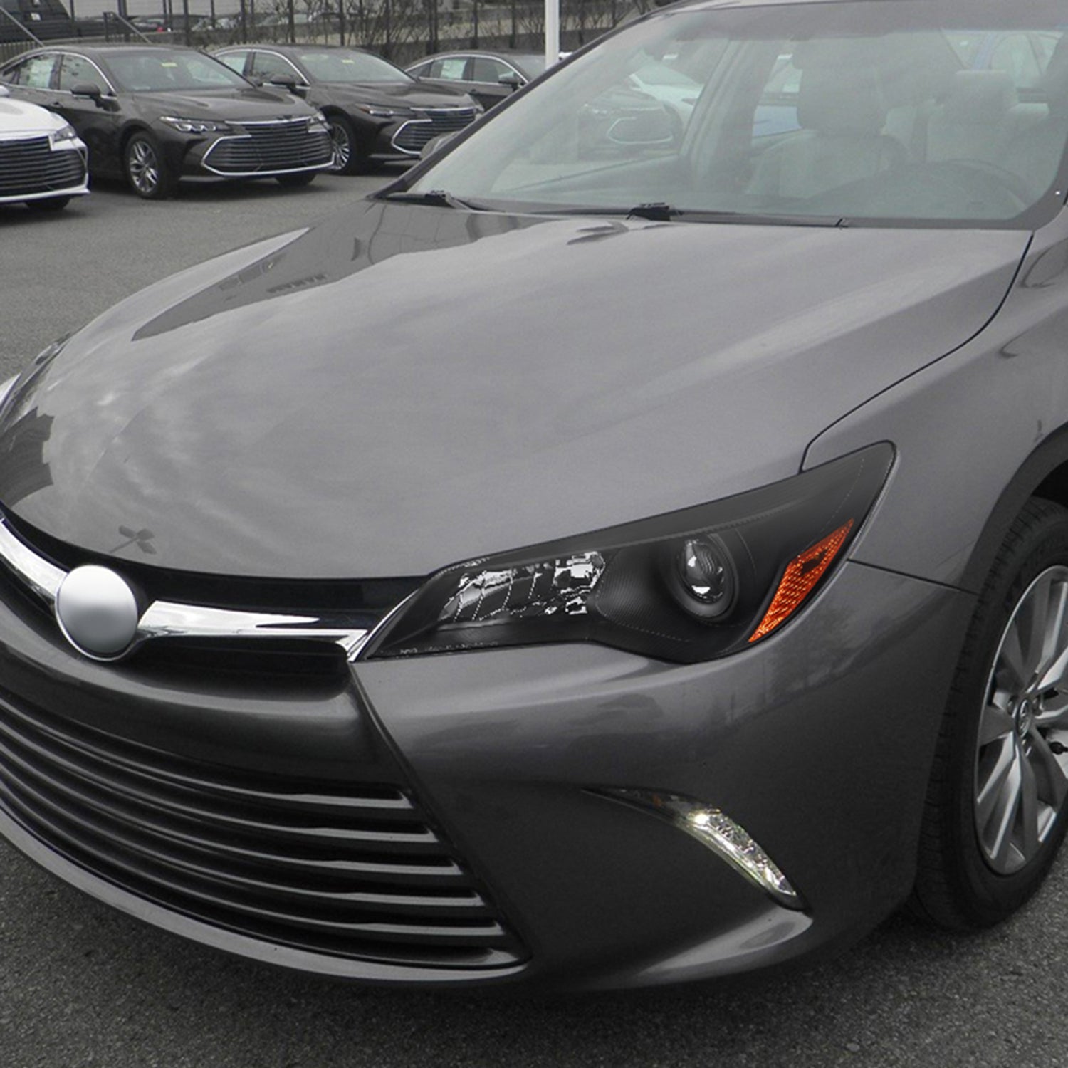 2015-2017 Toyota Camry Projector Headlights Amber Reflectors Matt Black/Clear