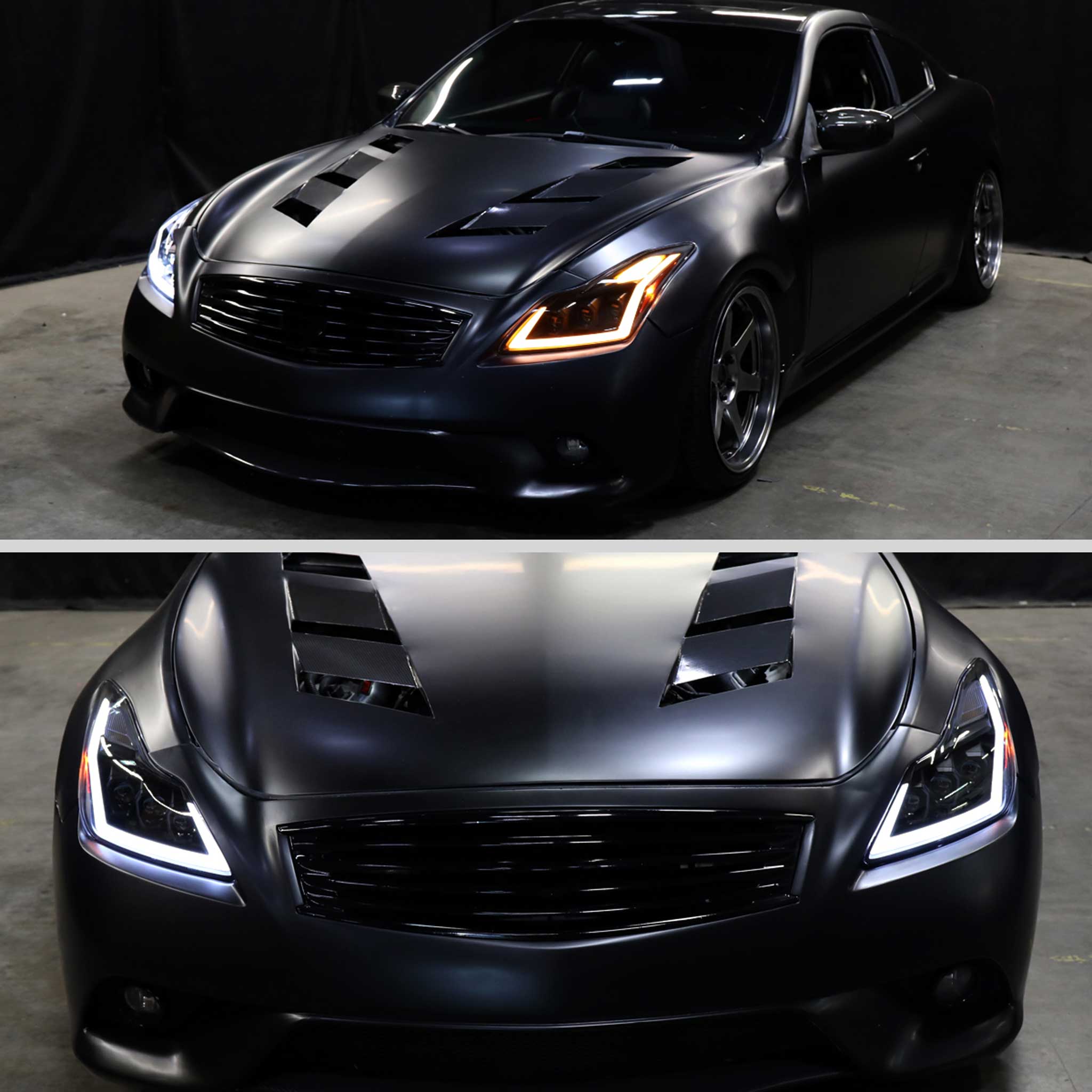 For Infiniti G37 2008-13 / Q60 Coupe 2014-15 LED Turn Signal Full LED Triple Headlights Matte Black Housing Smoked Lens
