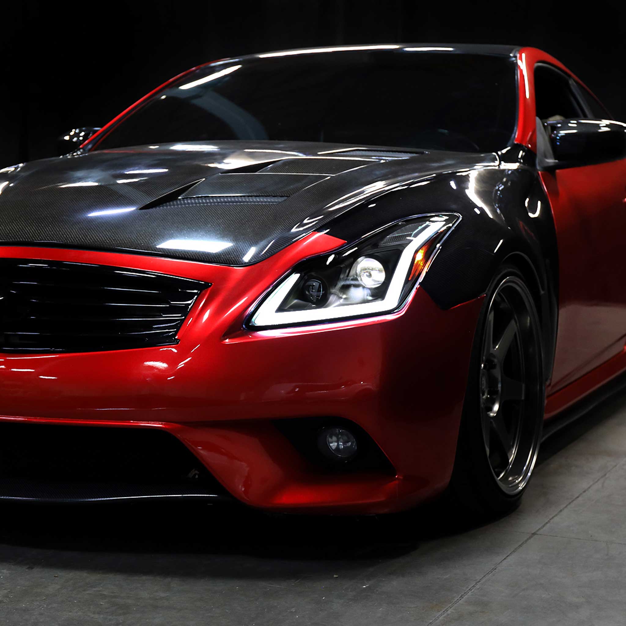 For Infiniti G37 2008-13 / Q60 Coupe 2014-15 LED Projector Headlights Sequential Matte Black Smoked Lens Switchback