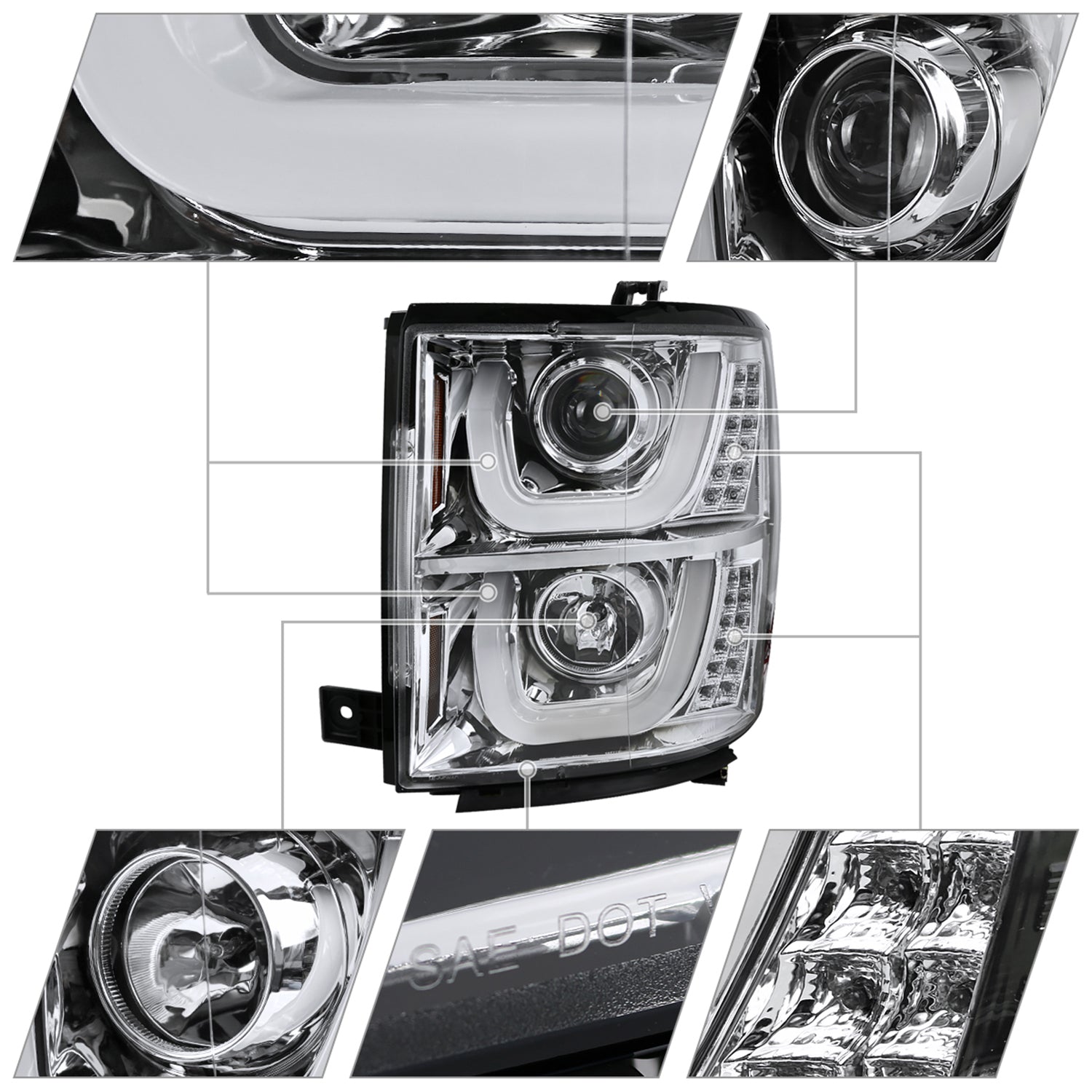 2014-2015 Chevy Silverado 1500 Dual LED U-Bar Headlights LED Signal Lights