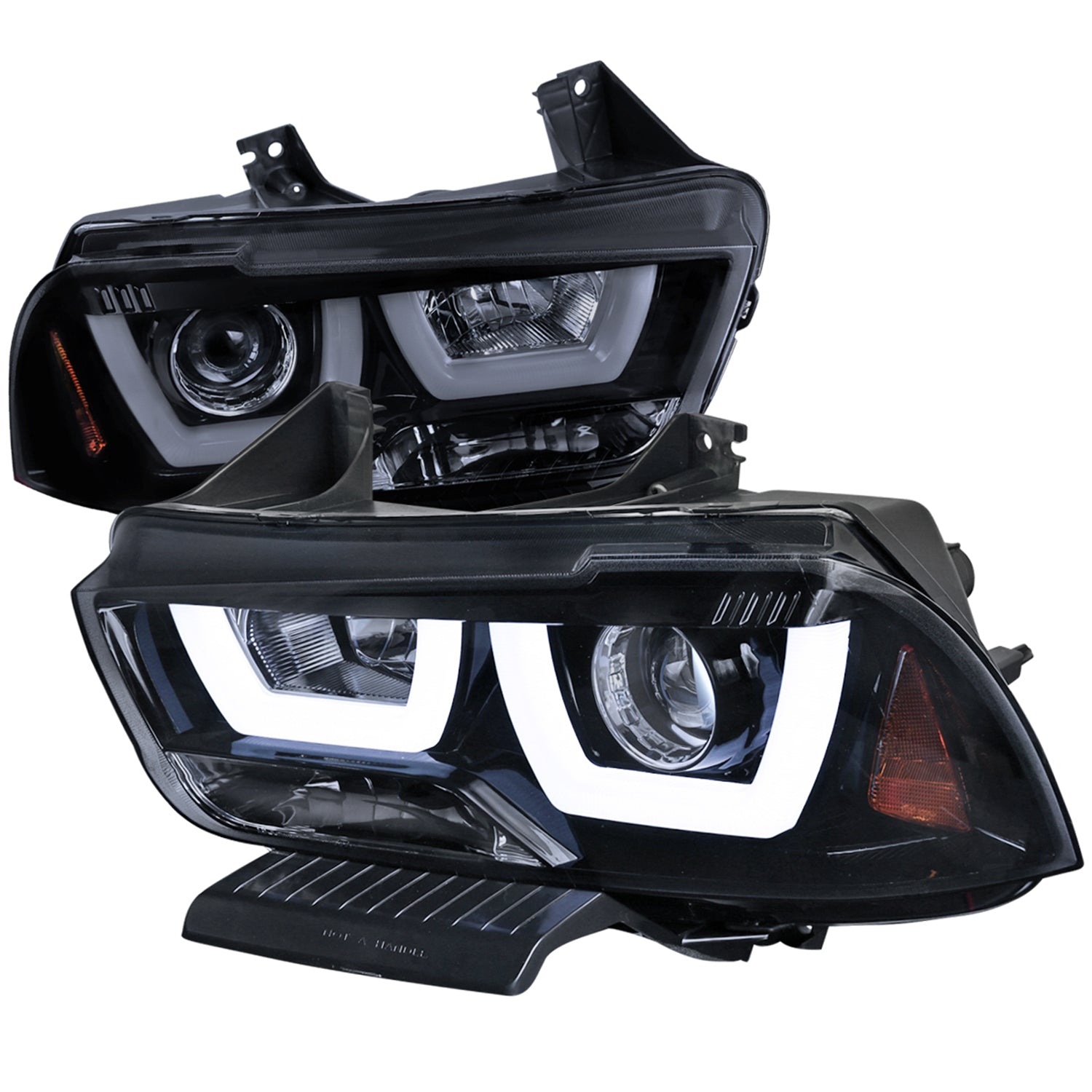 2011-2014 Dodge Charger Dual LED U-Bar Projector Headlights Glossy Black/Smoke