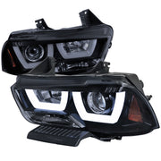 2011-2014 Dodge Charger Dual LED U-Bar Projector Headlights Glossy Black/Smoke