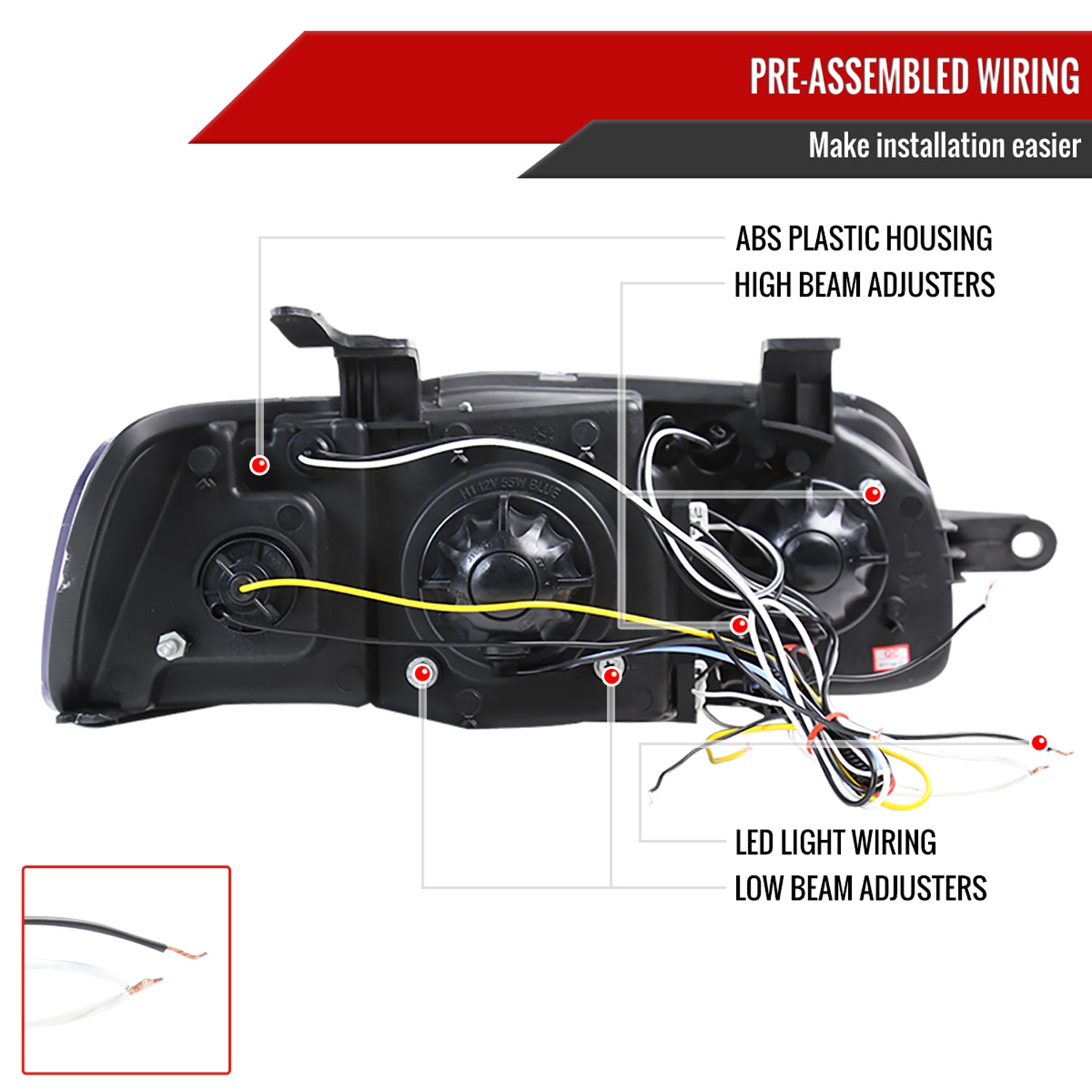 2004-2008 Chevy Aveo Dual Halo Projector Headlights Matte Black/Clear Lens