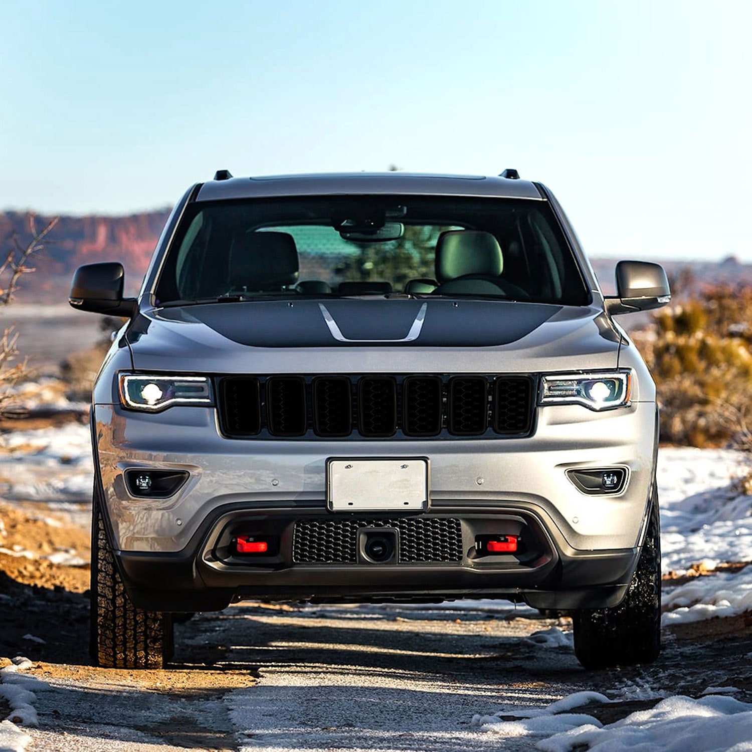 2017-2021 Jeep Grand Cherokee Grille Overlay Gloss Black 7Pcs ABS Plastic