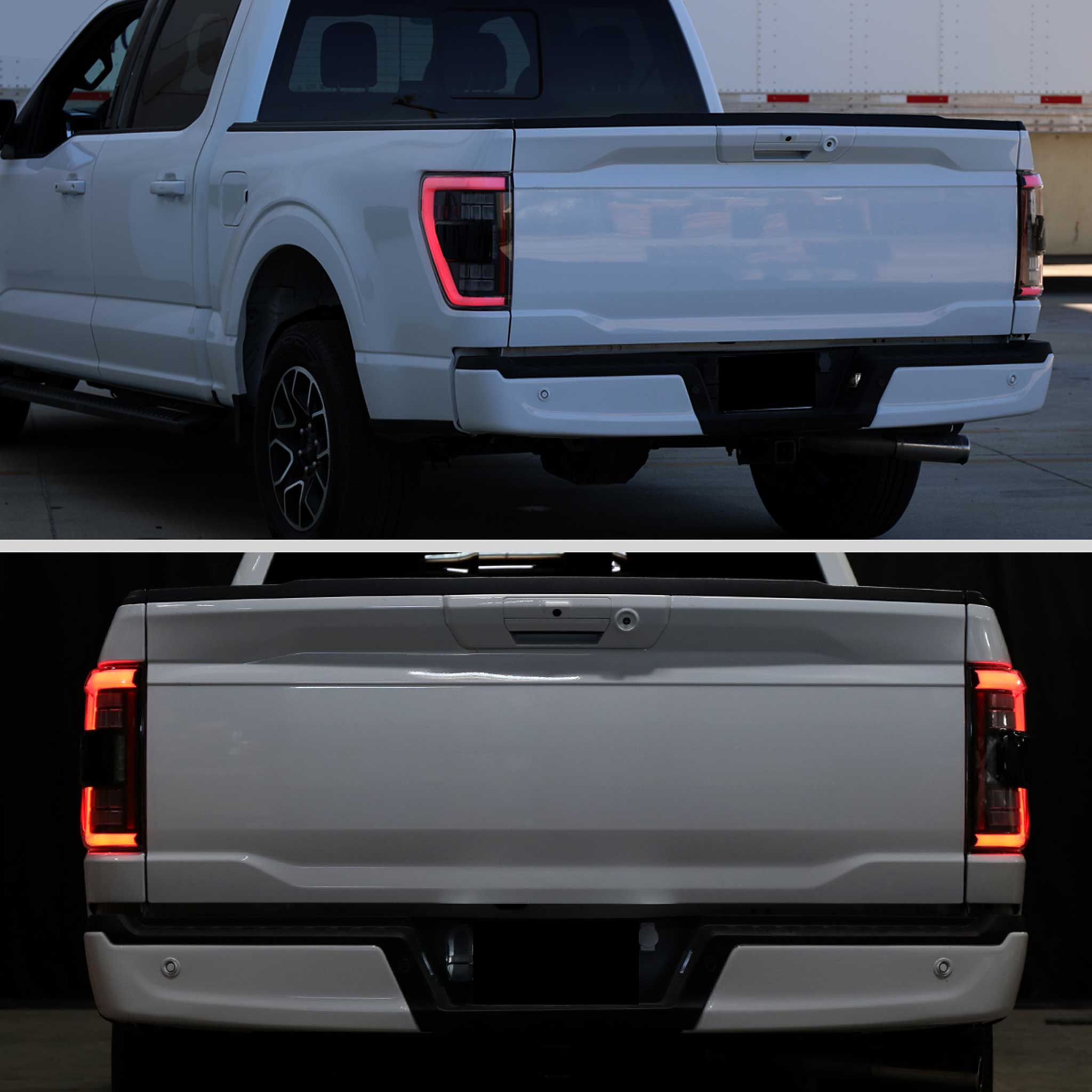 For Ford F-150 2021-2023 Full LED Tail Light Halogen Bulb Blind Spot Model Smoked Lens White Light Bar