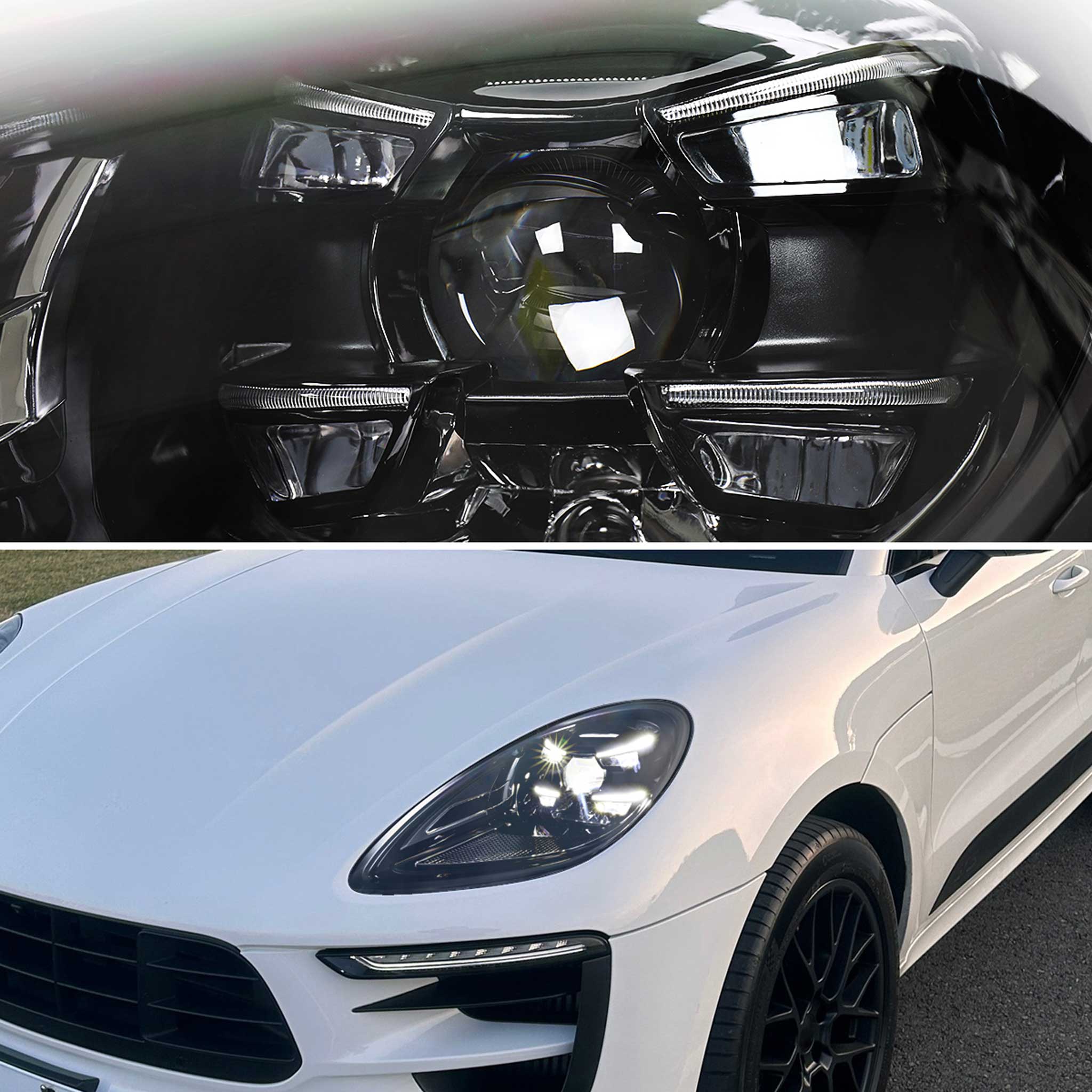 For Porsche Macan 95B.1 2015-2018 Matrix LED Projector Headlights DRL Non-Dynamic Black Clear Glossy Trim