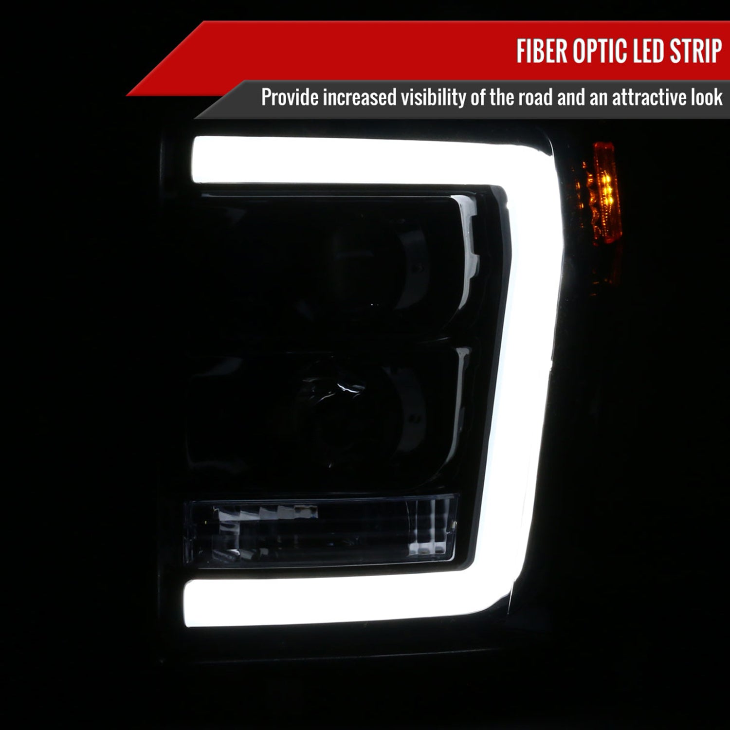 2011-2016 F-250/350/450/550 LED C-Bar Projector Headlights Glossy Black/Smoke