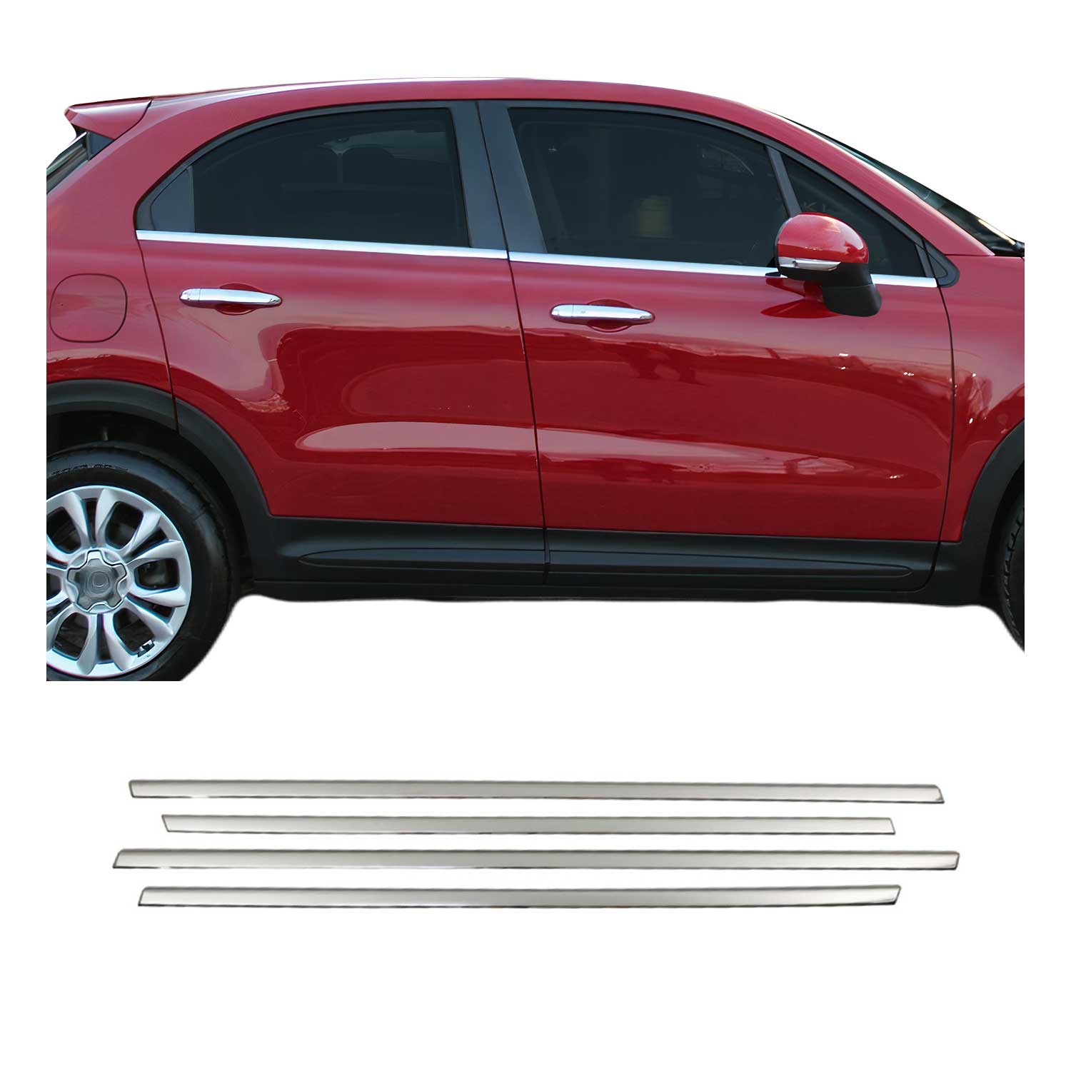 2016-2023 Fiat 500X Window Molding Trim Streamer Stainless Steel Silver 4Pcs