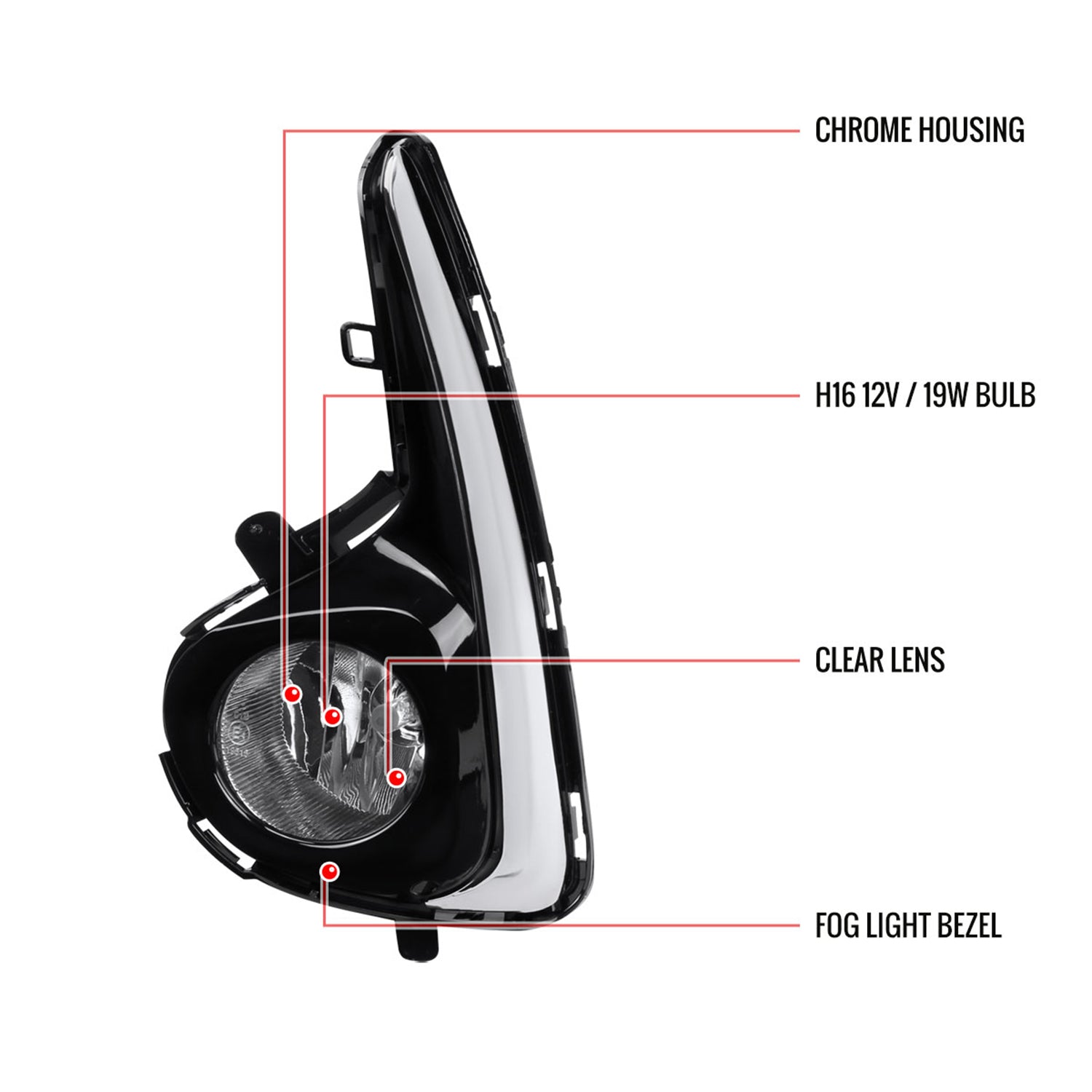 2018-2019 Toyota Yaris Hatchback H16 Fog Lights Kit Chrome/Clear Lens