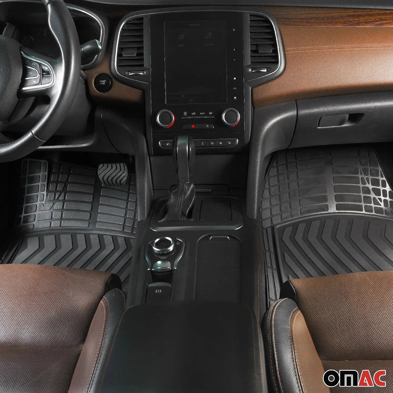 OMAC Car Floor Mats All Weather Rubber Semi Custom Black Heavy Duty Fits Set