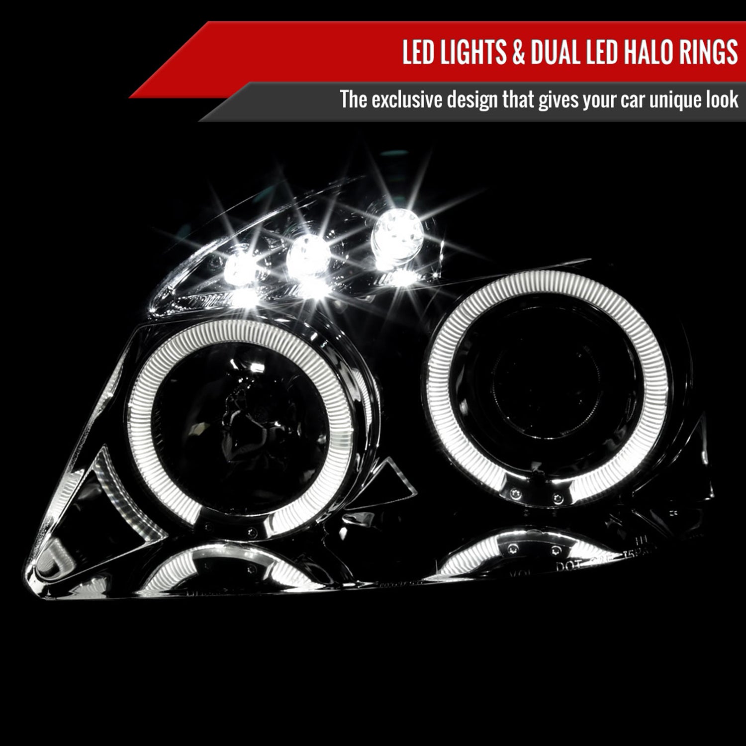 2005-2010 Chevy Cobalt Pontiac /Pursuit Dual Halo Projector Headlights Chrome