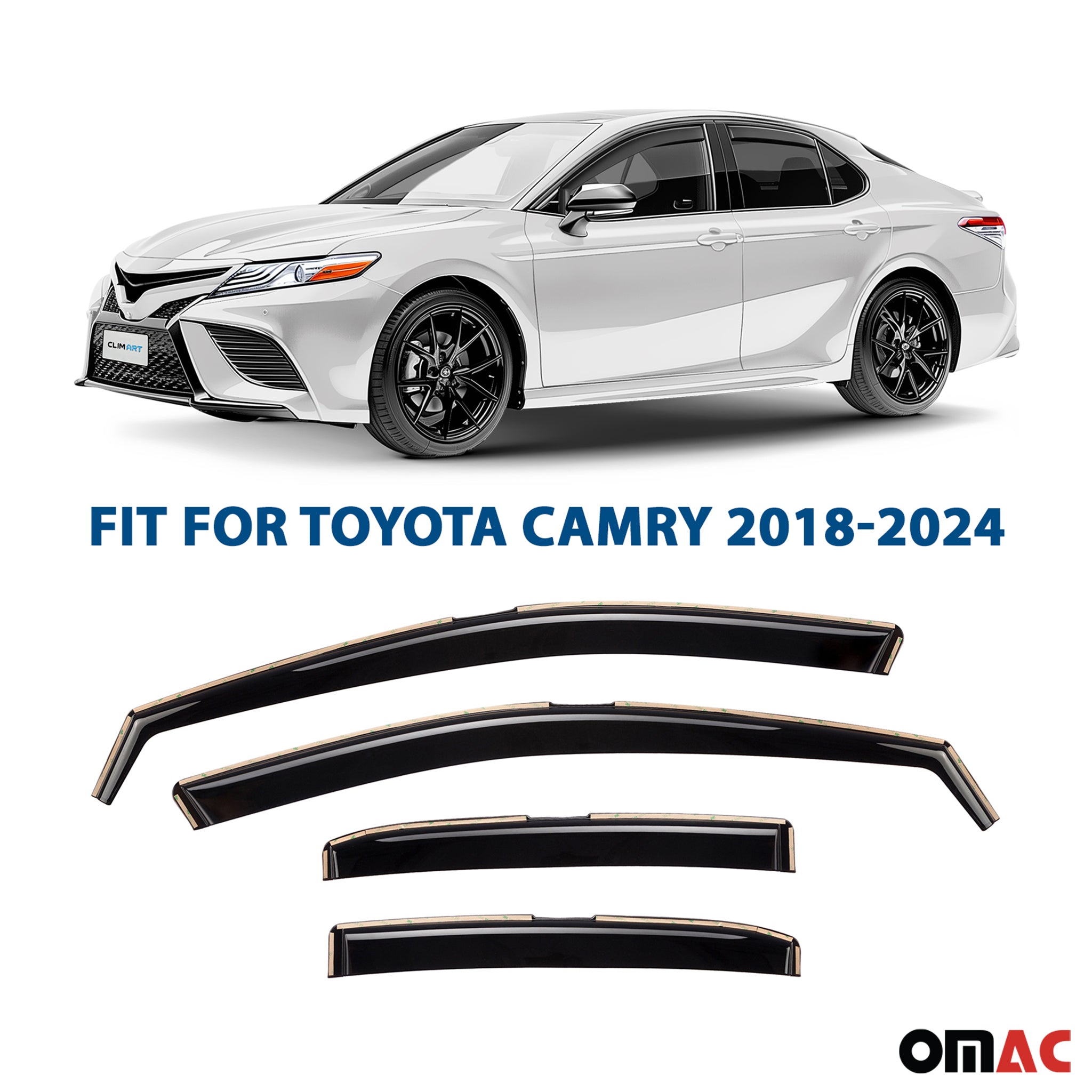 Clim Art Wind Deflectors for Toyota Camry 2018-2024 Shatterproof Dark Smoke 4x