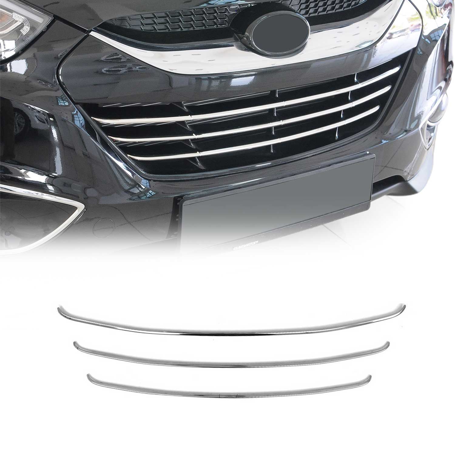 2010-2015 Hyundai Tucson Front Bumper Grill Trim Molding Stainless Steel Silver 3 Pcs