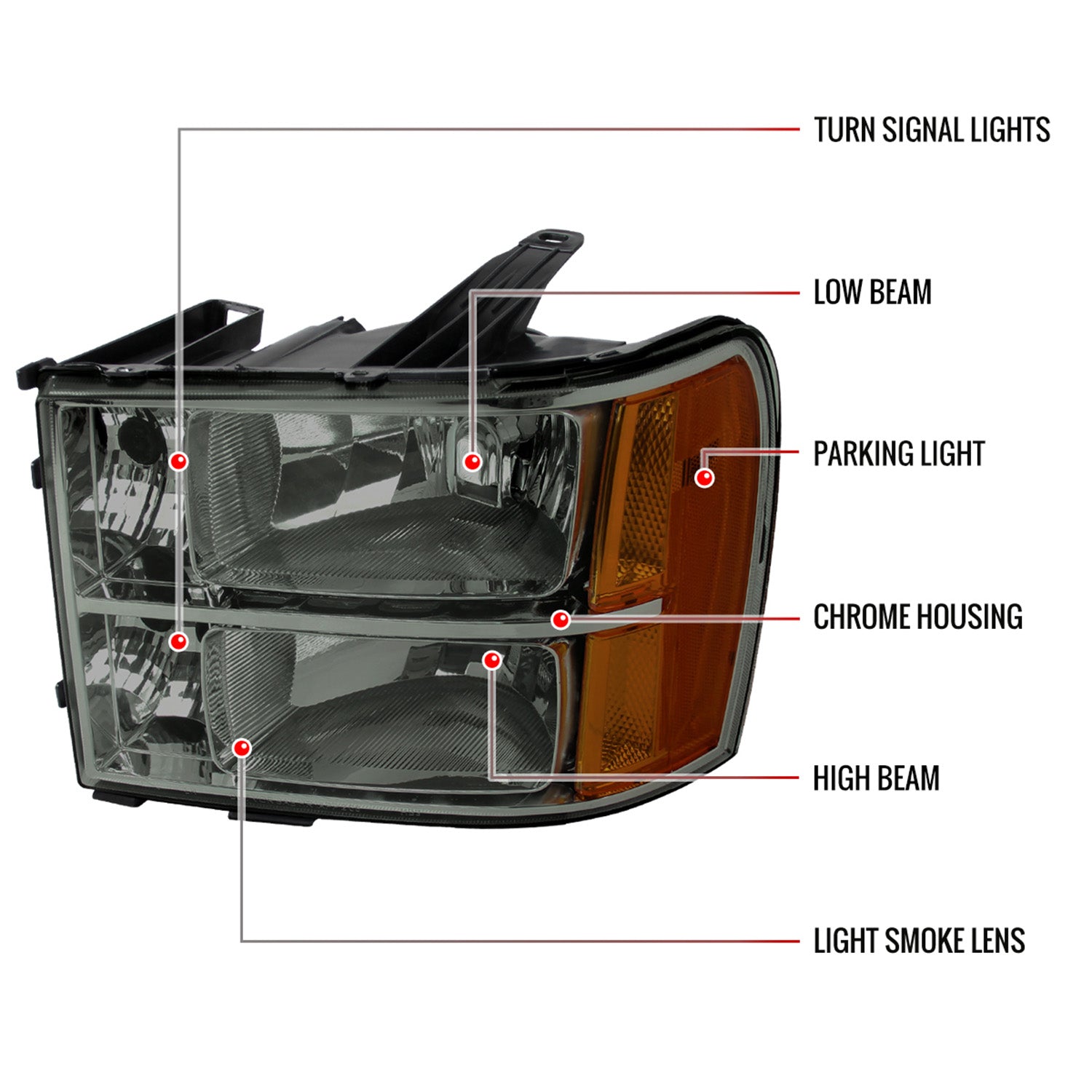 2007-2013 GMC Sierra 1500/ 2500HD 3500HD Factory Headlights Chrome/Light Smoke