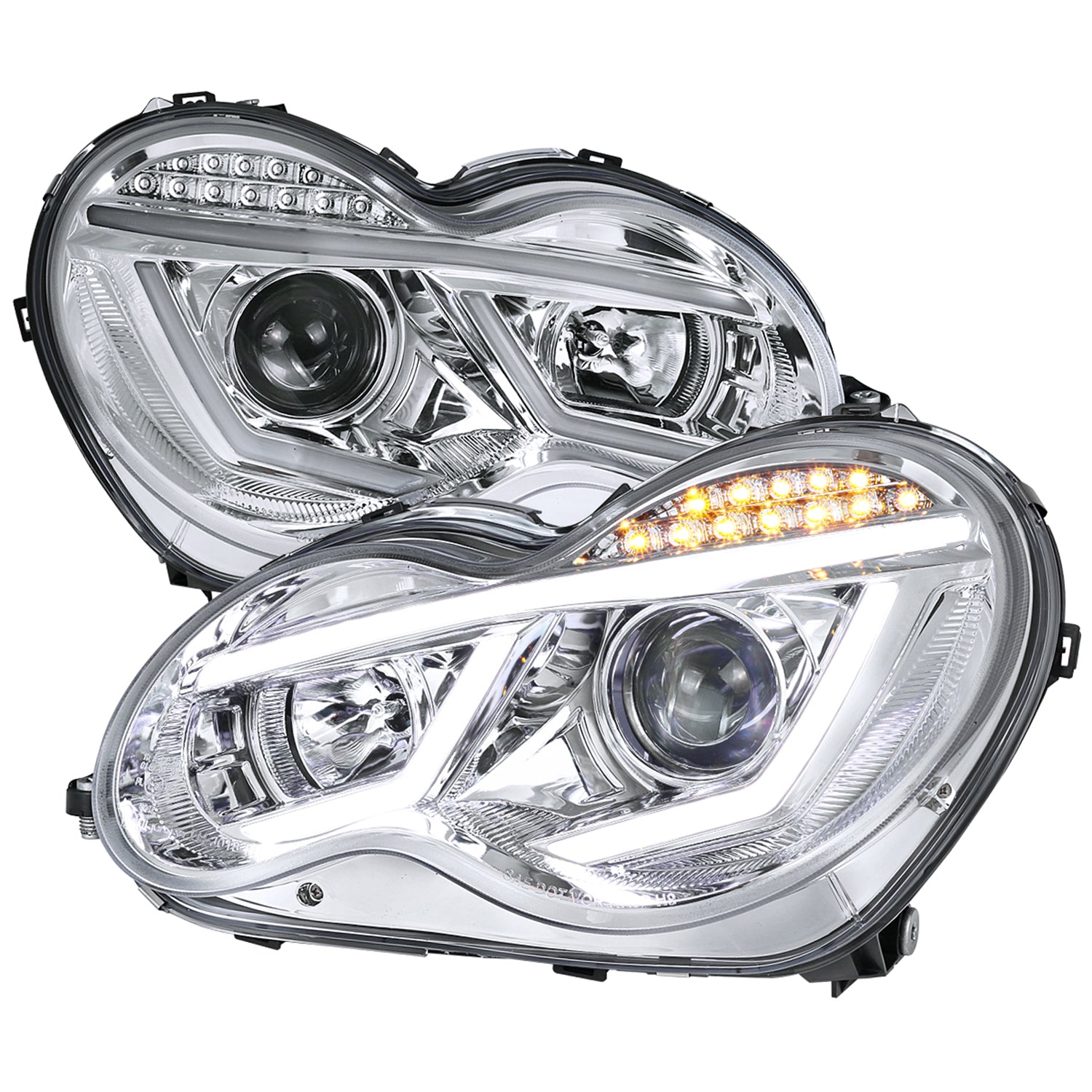 2001-2007 Mercedes W203 C Class Headlights LED Light Bar&LED Signal Chrome