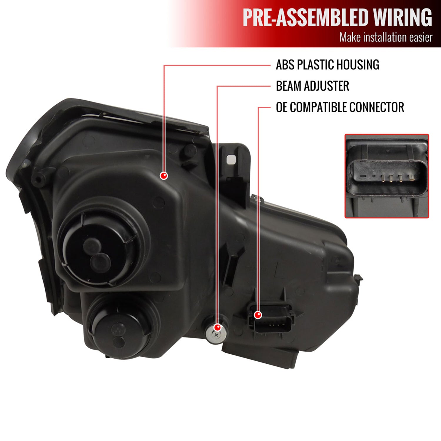 2003-2007 Cadillac CTS Halo Projector Headlights Matte Black/Clear Lens