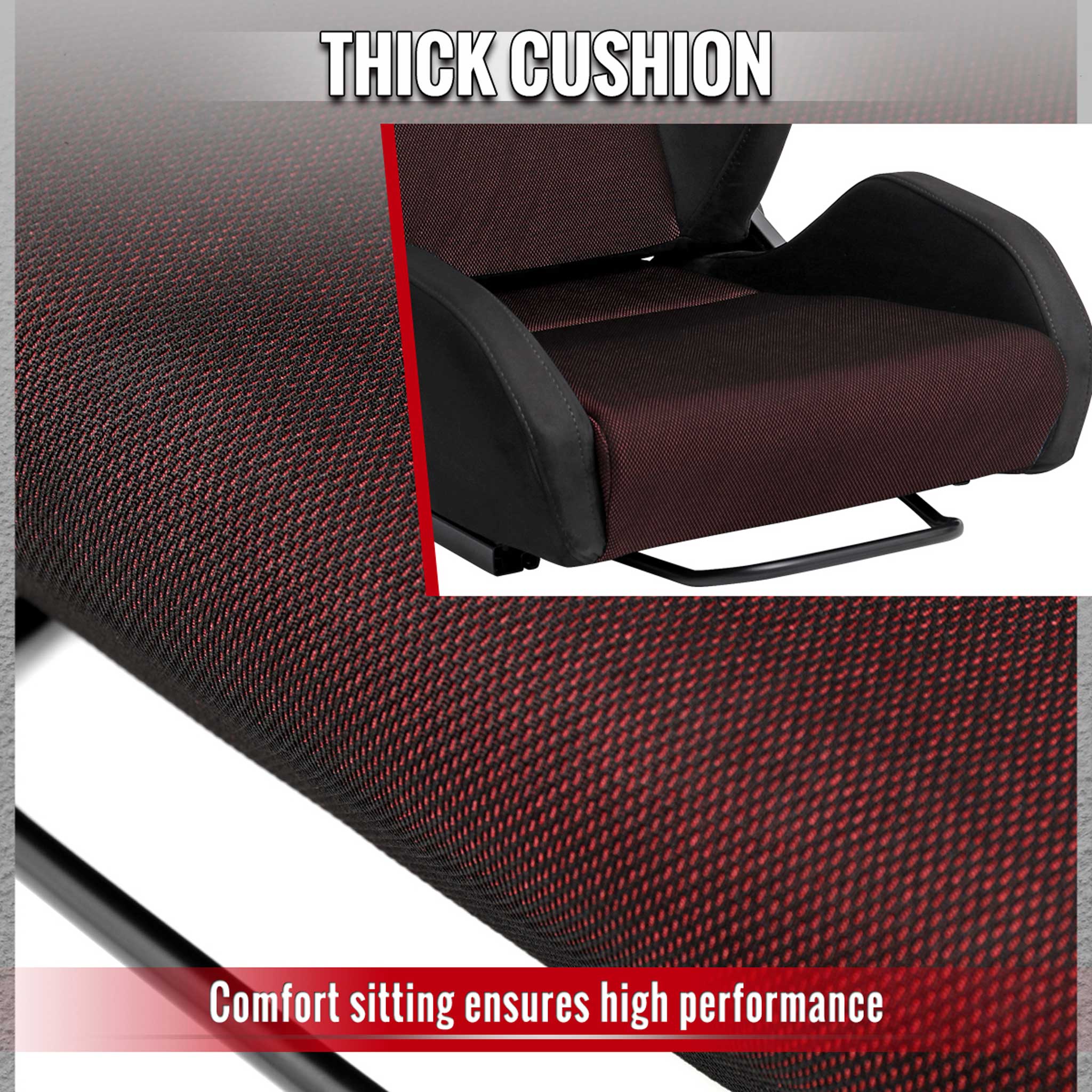 Universal Racing Seat Black Suede Red Bird Eye Mesh Cloth Double Black Stitch