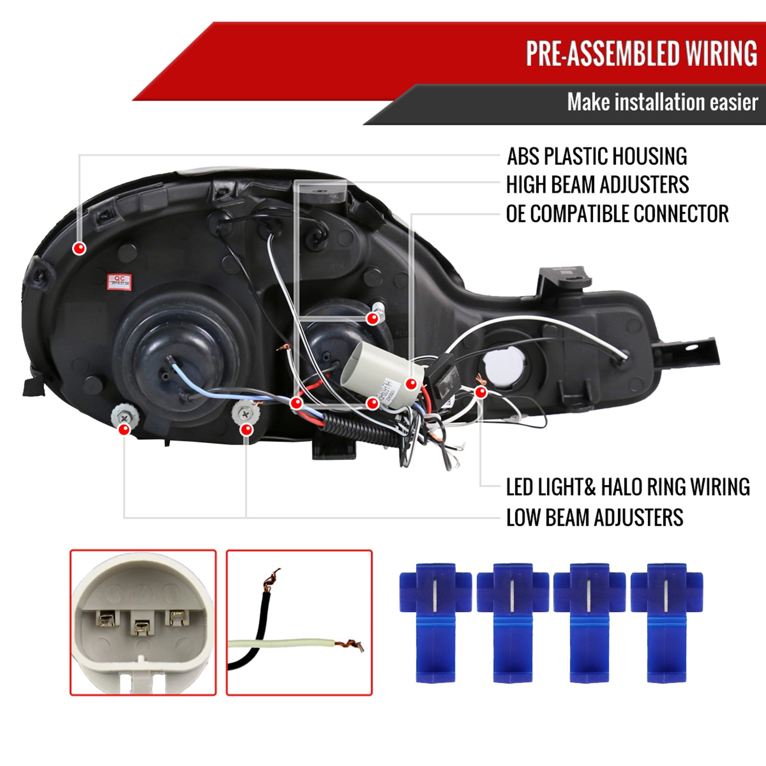 2000-2002 Dodge Plymouth Neon Dual Halo Projector Headlights Matte Black/Clear