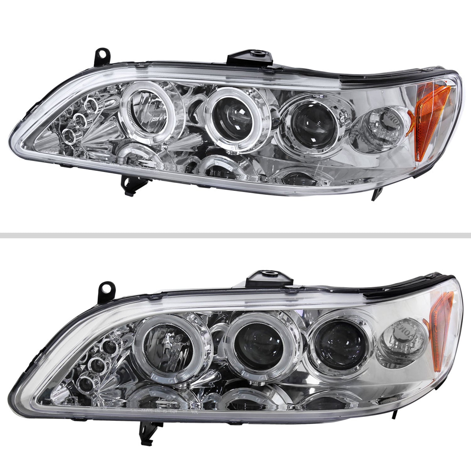 1998-2002 Honda Accord Dual Halo Projector Headlights Chrome/Clear Lens