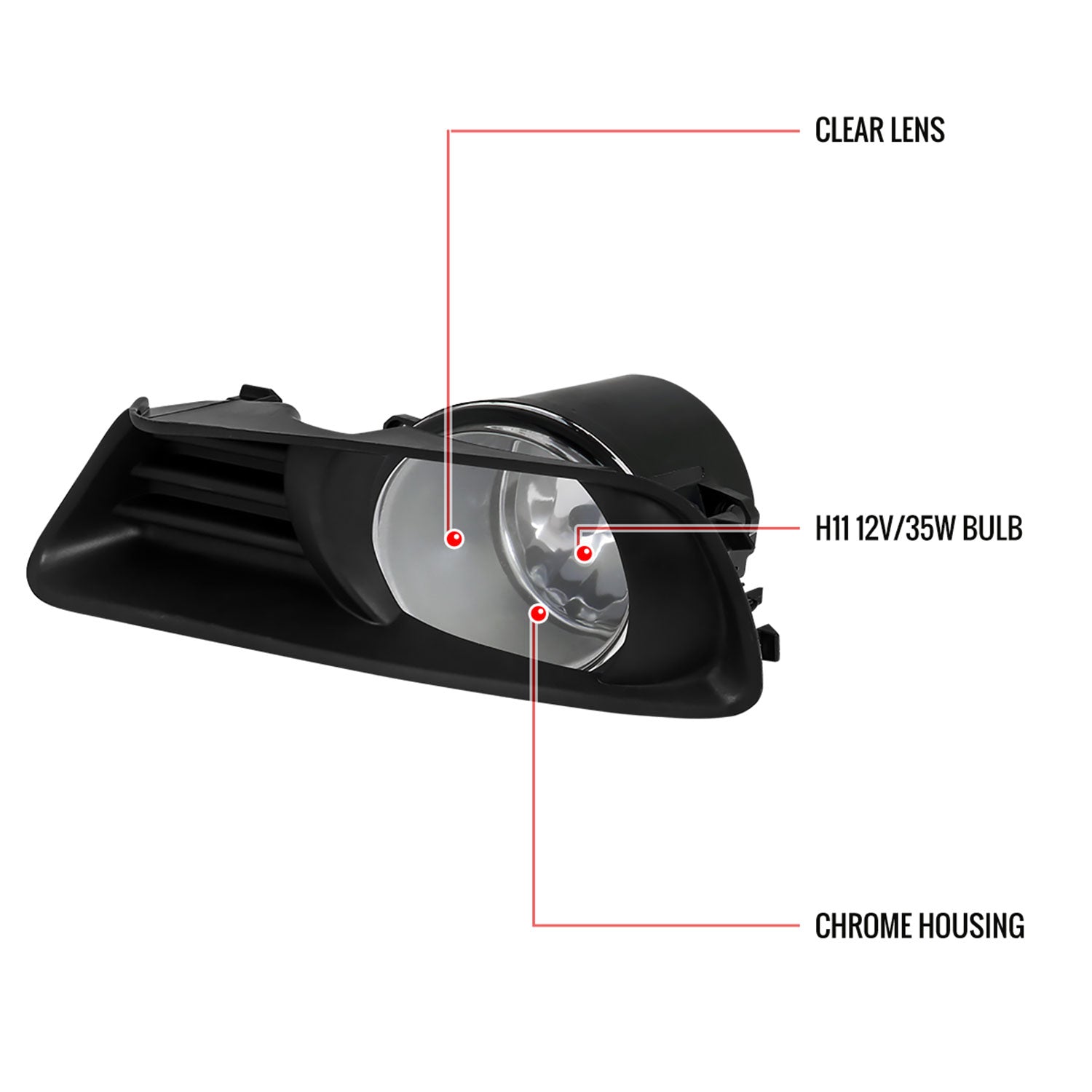 2007-2009 Toyota Camry H11 Fog Lights Kit Chrome Housing/Clear Lens