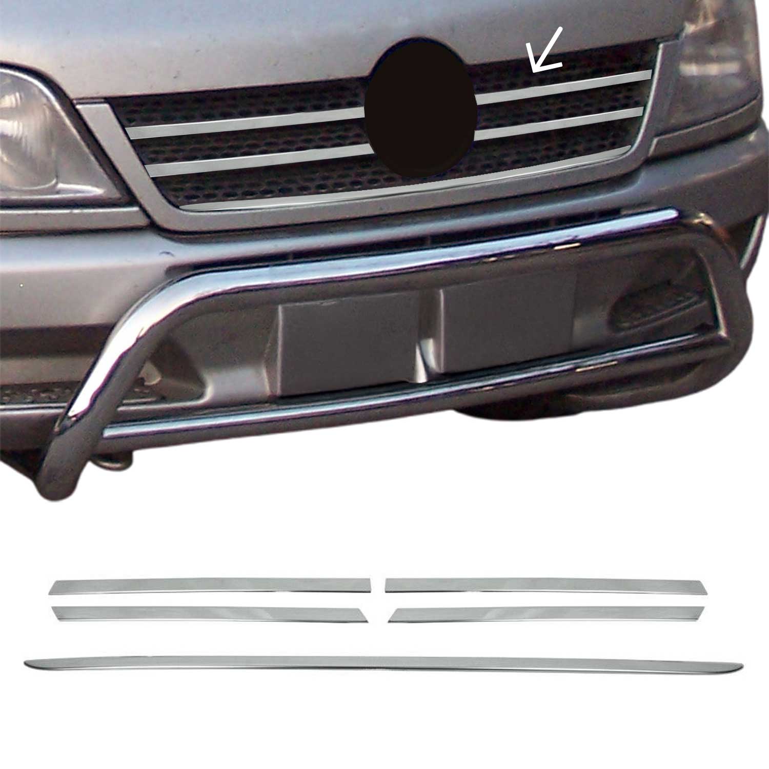 2003-2006 Dodge Sprinter Front Bumper Grill Trim Molding Stainless Steel Silver 5 Pcs