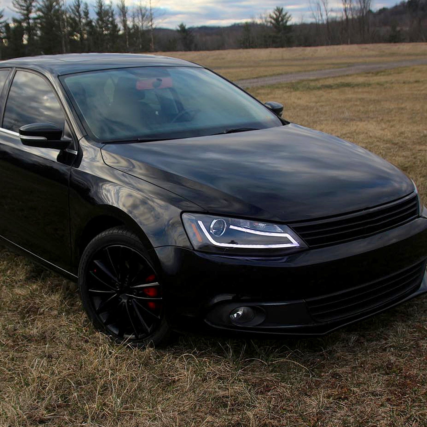 2011-2018 VW Jetta MK6 LED Bar Projector Headlights Matte Black/Clear Lens