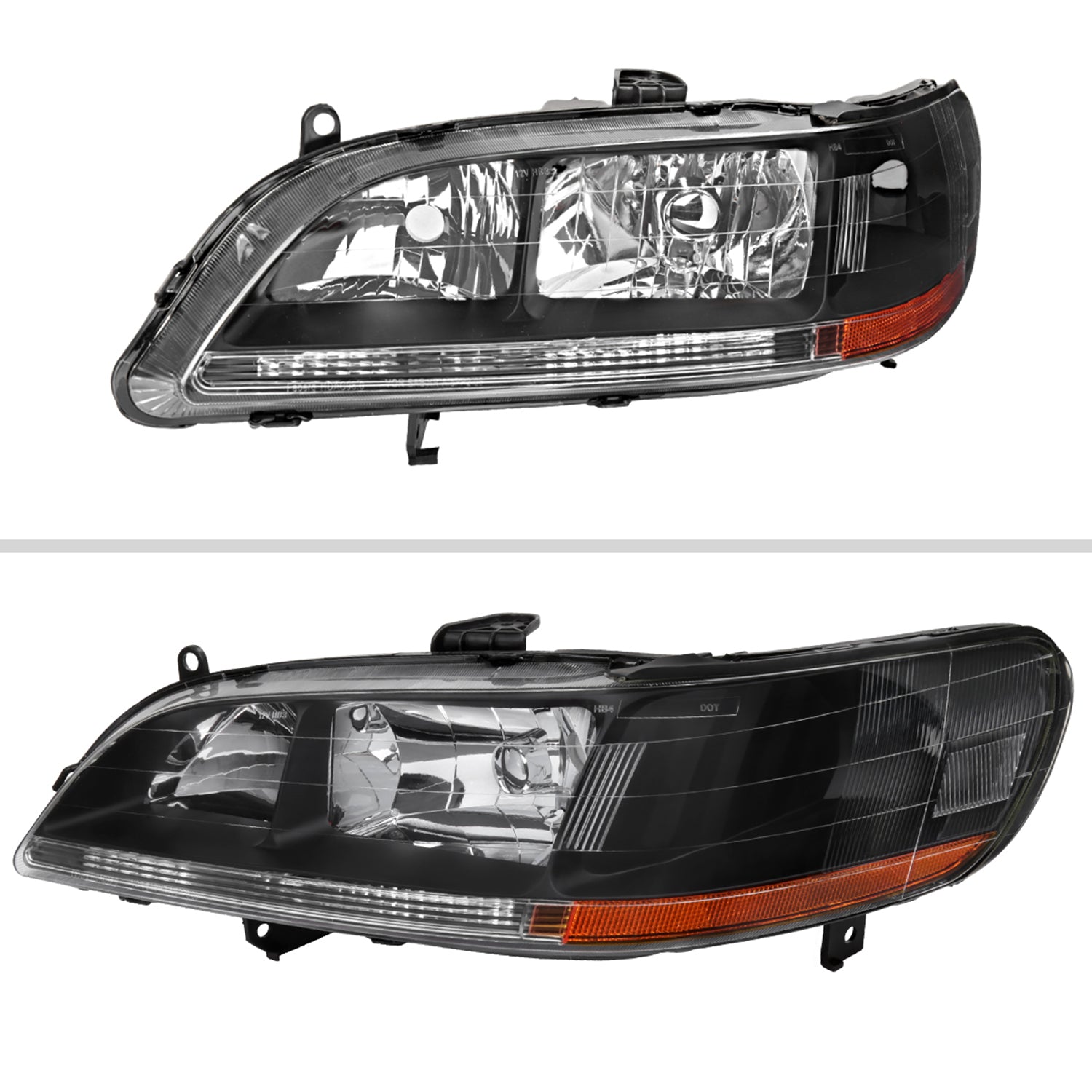 1998-2002 Honda Accord Factory Crystal Headlights Amber Reflector Matt Black