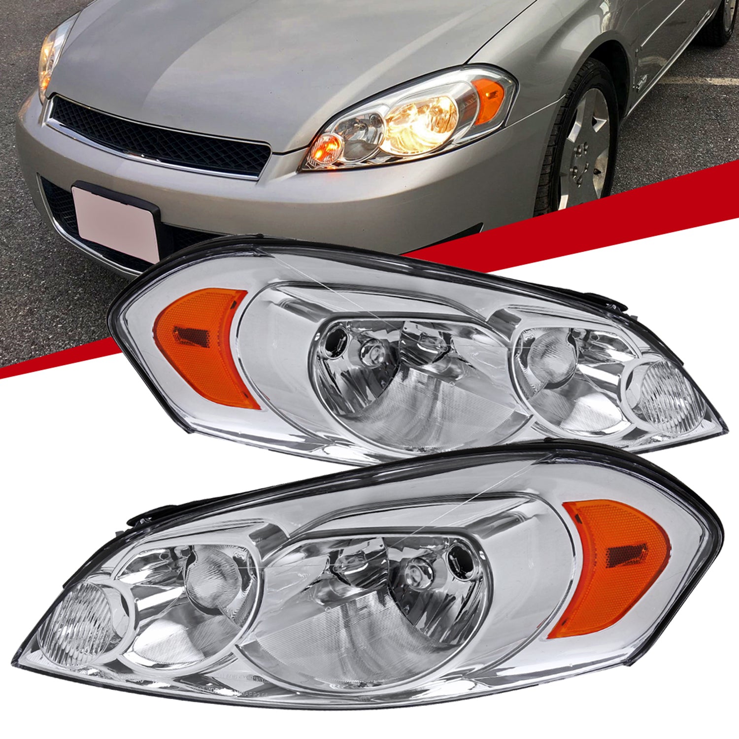 2006-2013 Chevy Impala / Impala Limited /Monte Carlo Headlights Amber & Chrome