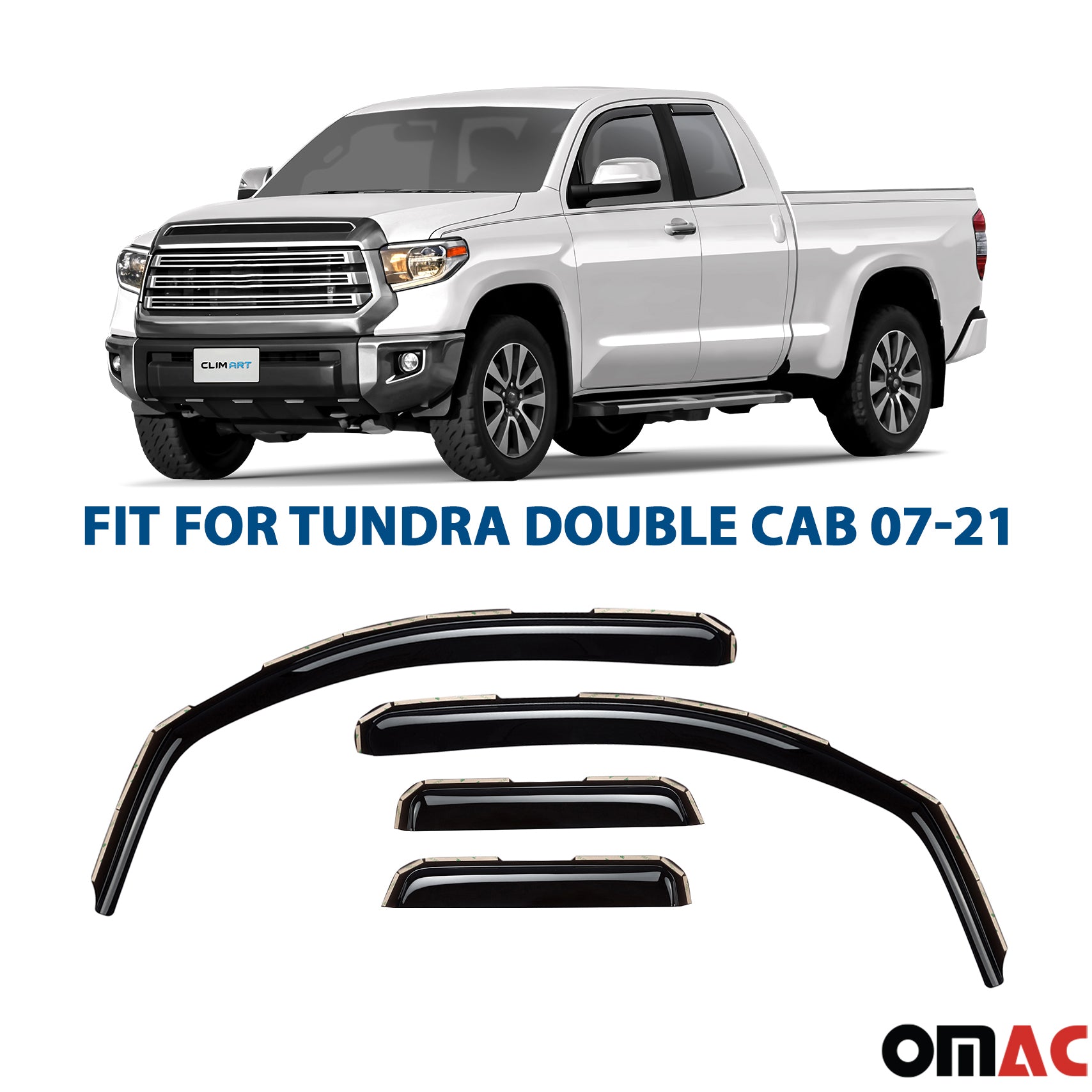 Clim Art Wind Deflectors for Toyota Tundra 2007-2021 Double Cab Shatterproof 4x