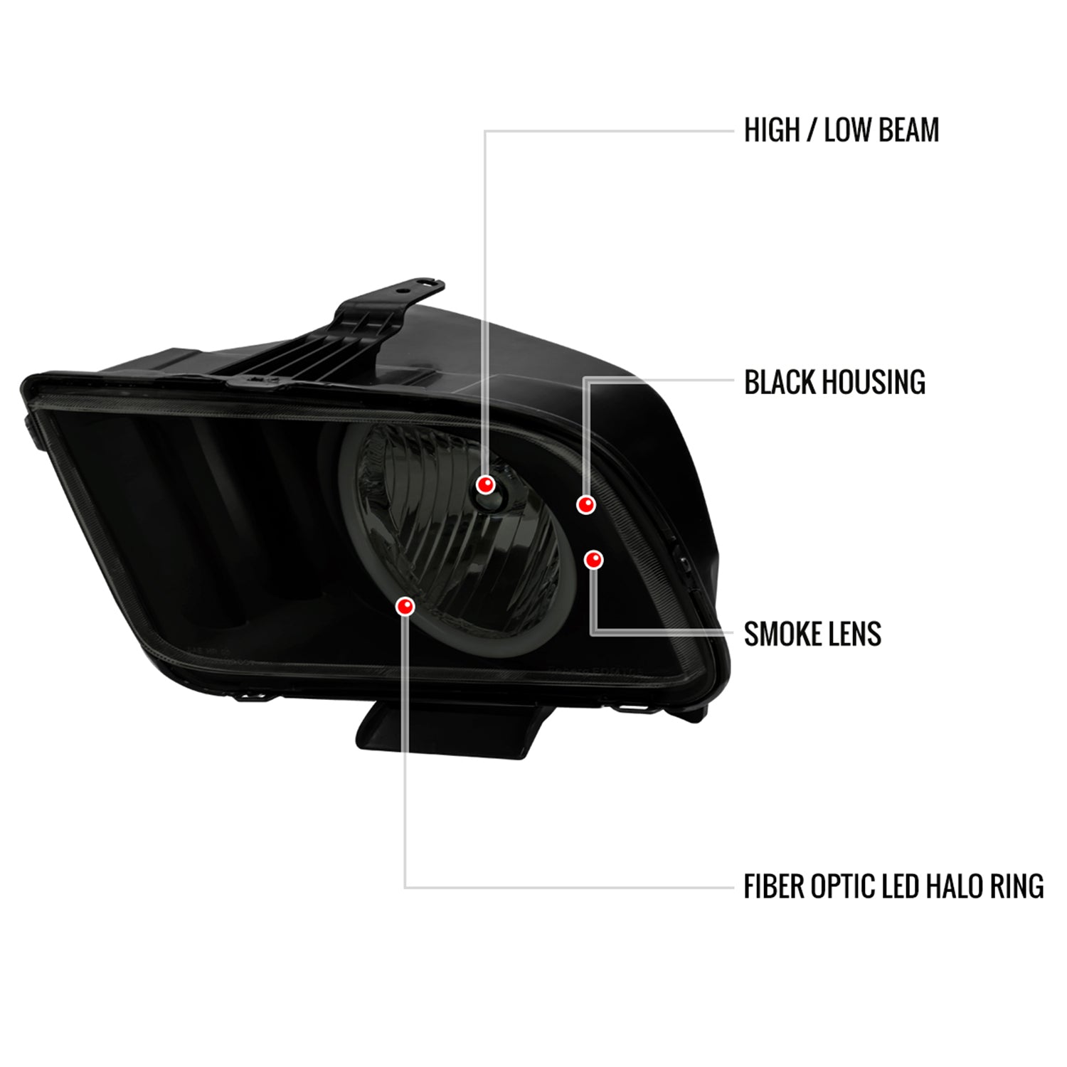 2005-2009 Ford Mustang LED Halo Factory Style Headlights Matte Black/Smoke