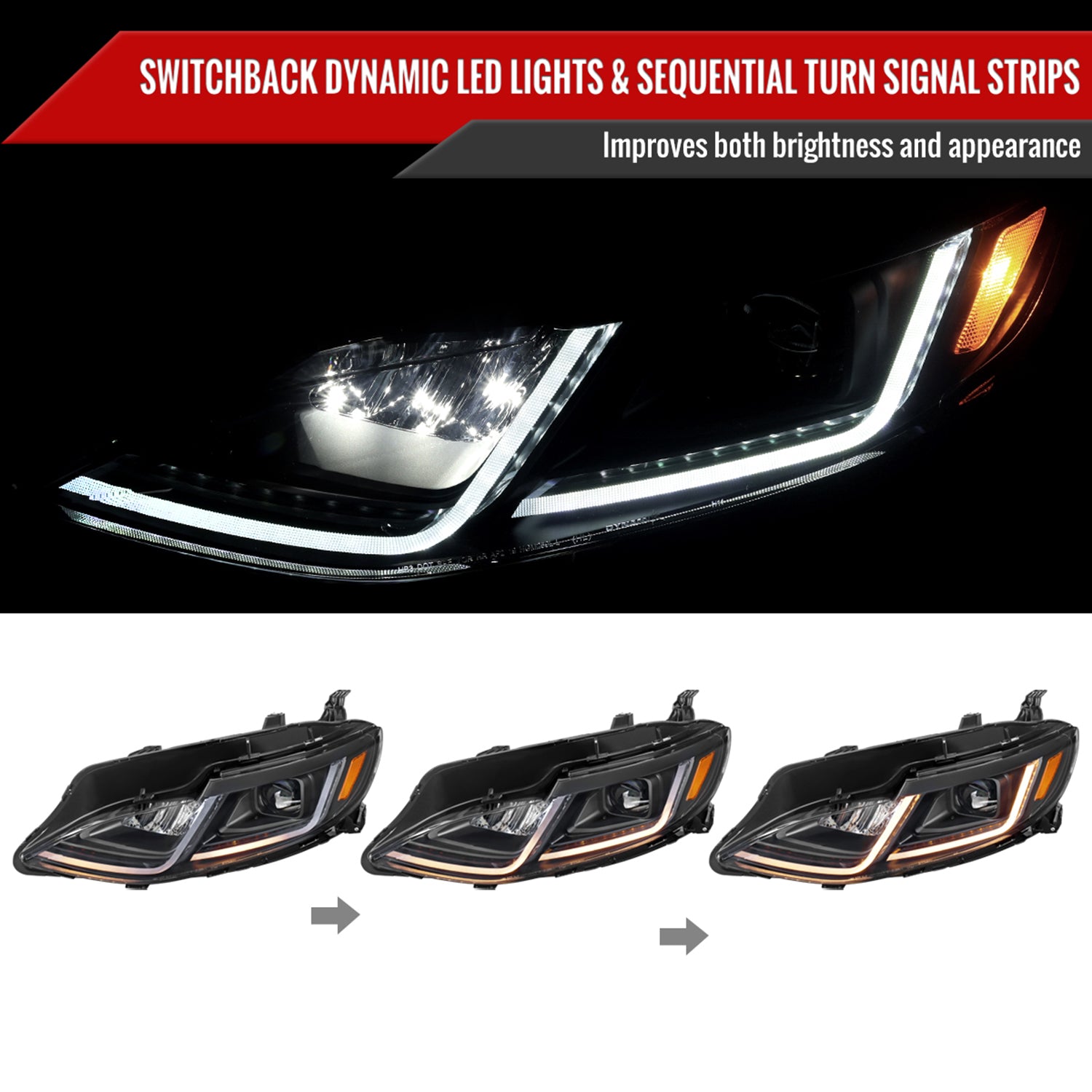 2019-2024 Chevy Malibu Sequential LED Turn Signal Projector Headlights Smoke