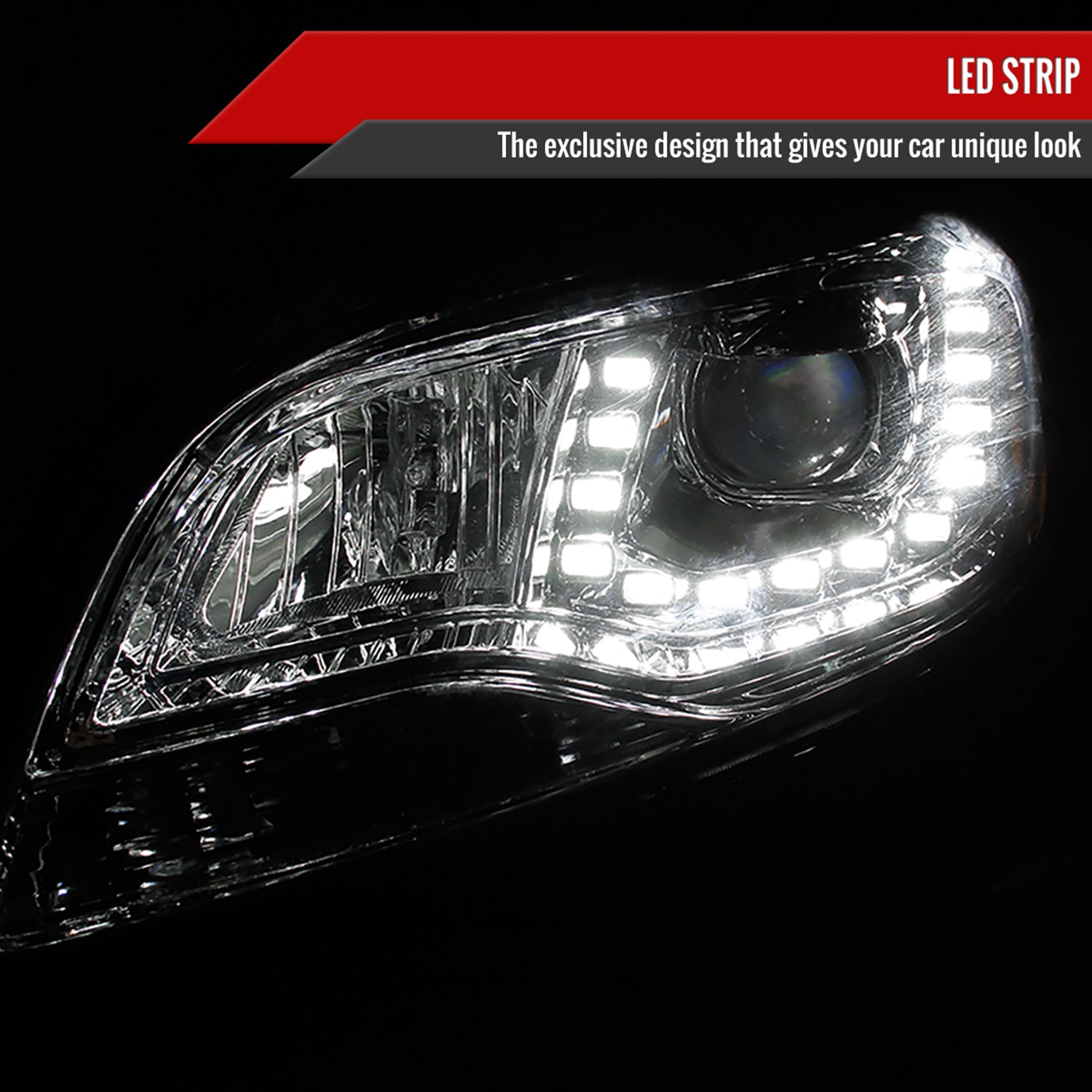 2013-2015 Chevy Malibu Projector Headlights w/ LED Light Strip Chrome/Clear