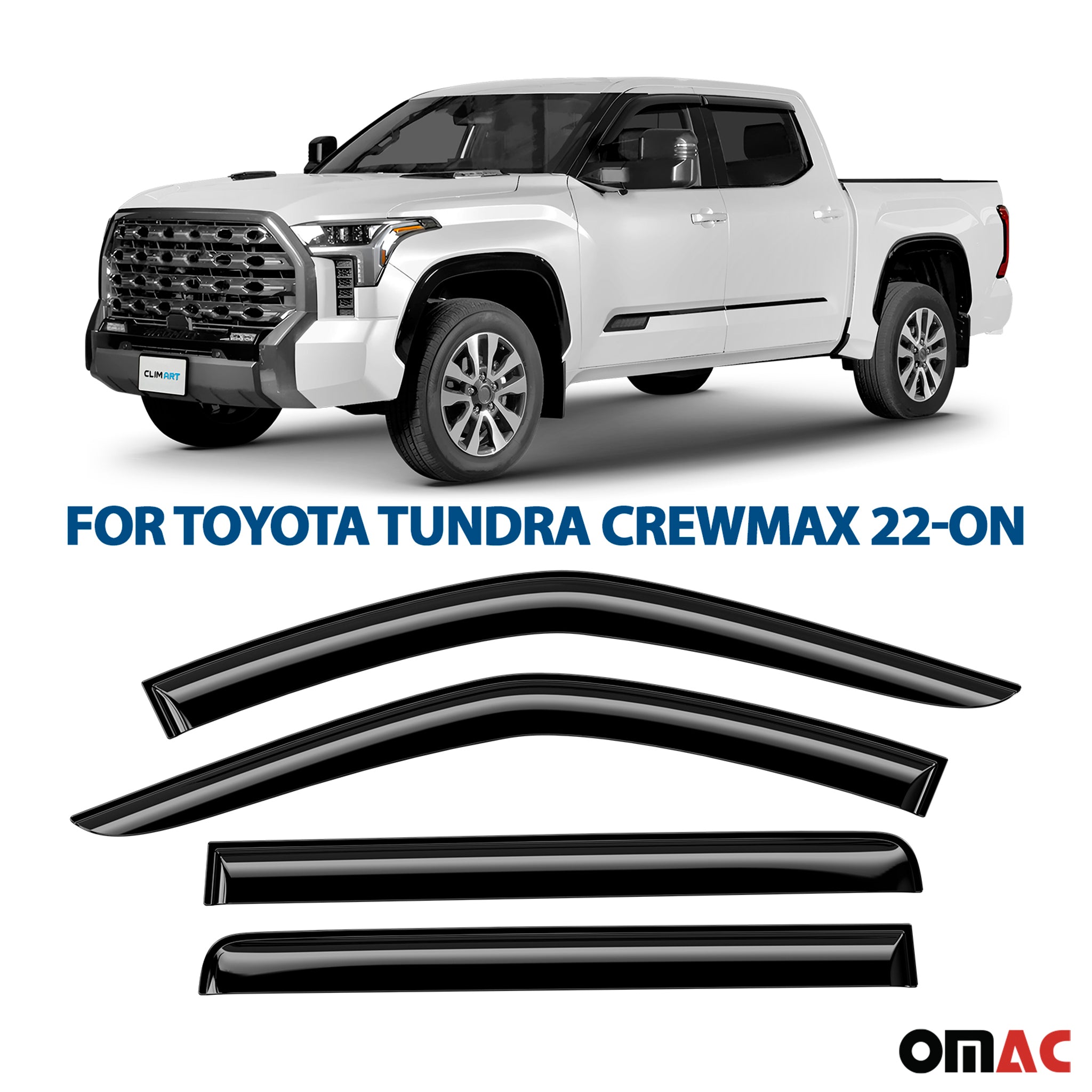 Clim Art Wind Deflectors for Toyota Tundra 2022-2025 CrewMax Tape-On 4 Pcs