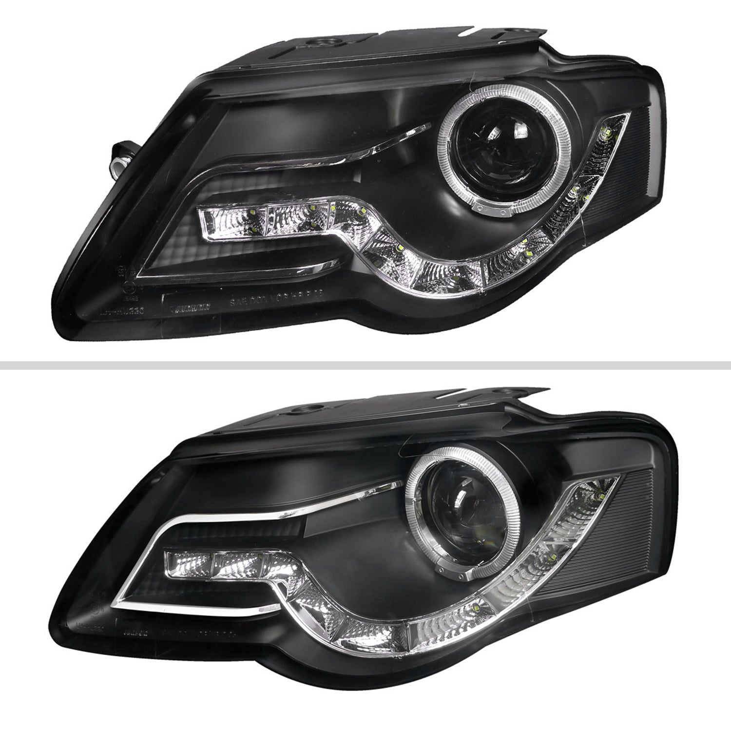 2006-2010 VW Passat Halo Projector Headlights R8 LED Light Strip Matt Black