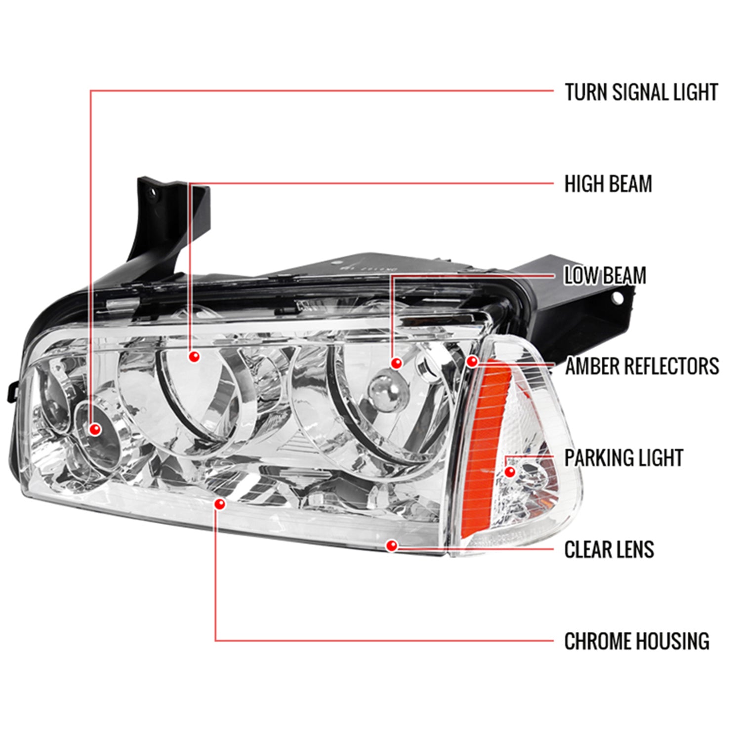 2006-2010 Dodge Charger Factory Style Headlights w/ Corner Lights Chrome/Clear