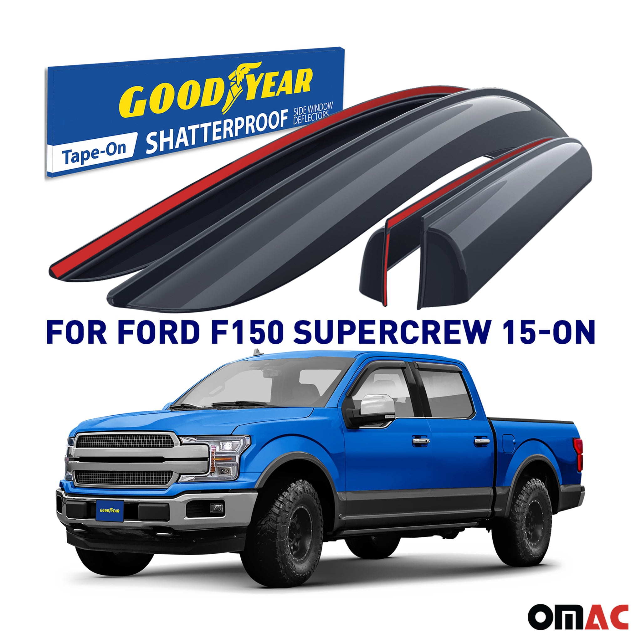 Goodyear Wind Deflectors for Ford F150 Raptor 2017-25 SuperCrew Shatterproof 4x