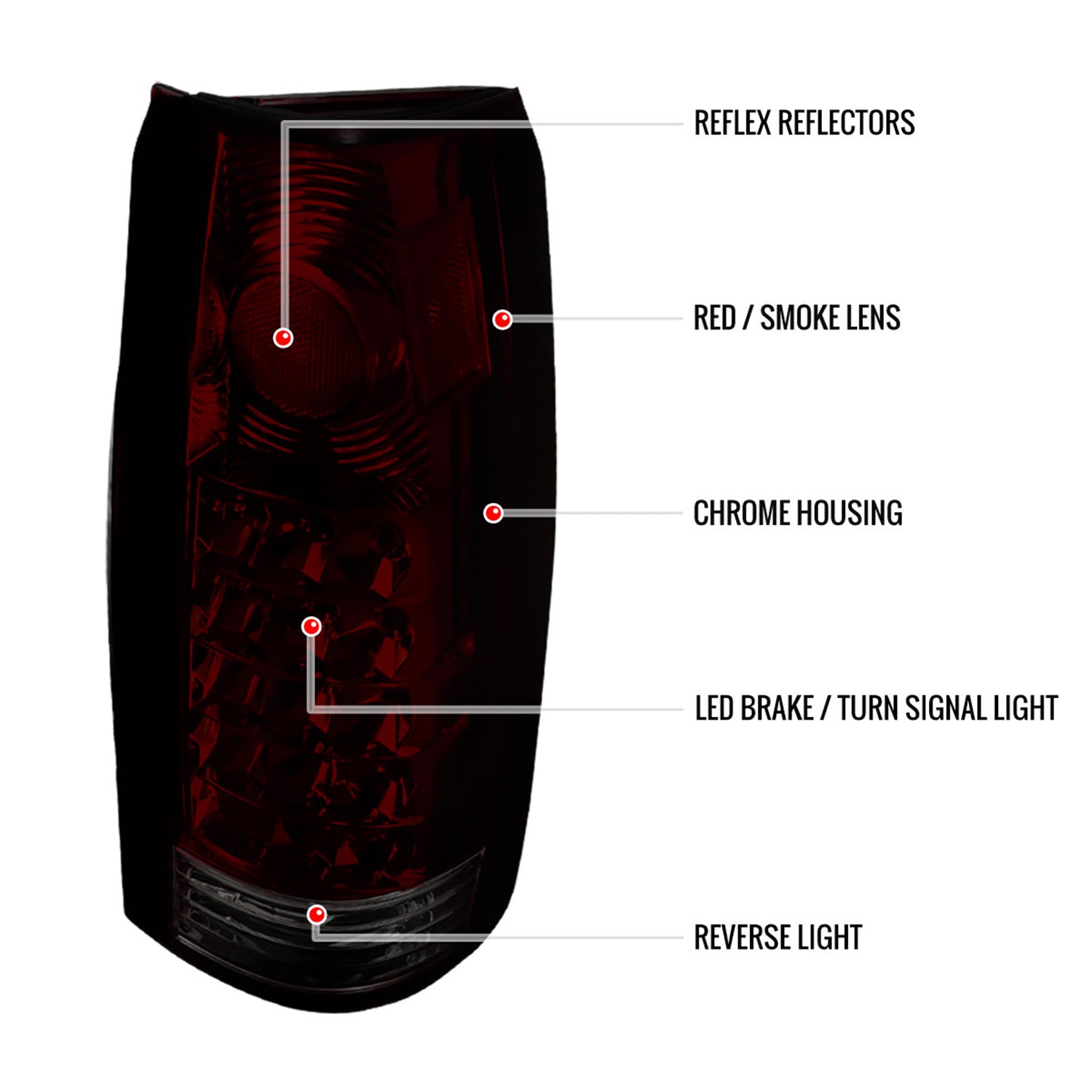 1988-2000 Chevy C10/Silverado/Tahoe/Suburban LED Tail Lights Chrome/Red Smoke