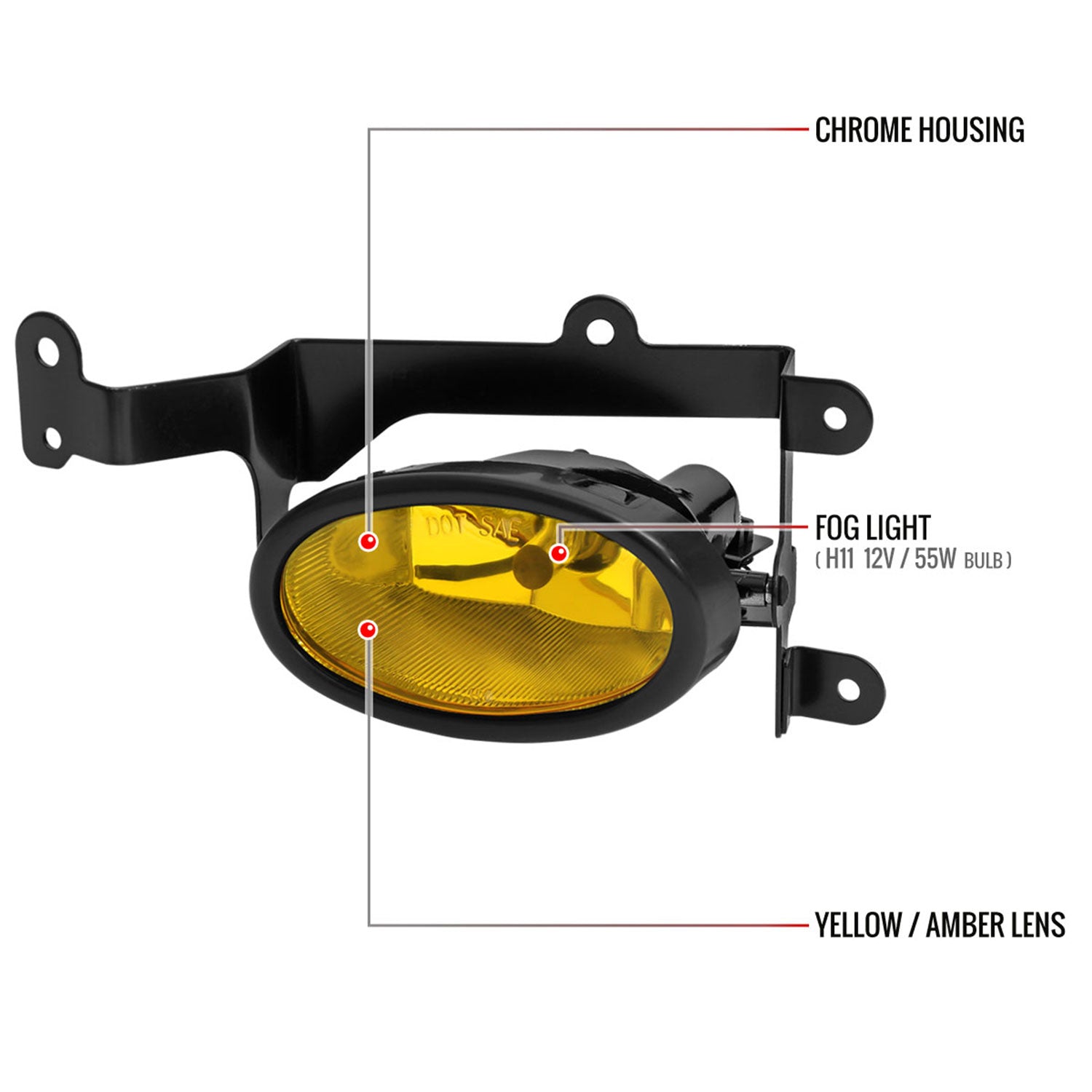 2006-2008 Honda Civic Coupe H11 Fog Lights Kit Chrome Housing/Yellow Lens