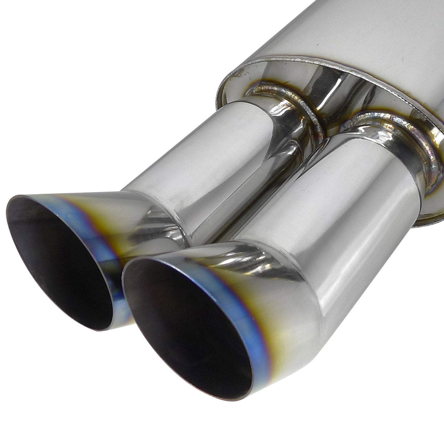 Universal DTM Style 2.5" Inlet/3" Outlet Steel Exhaust Muffler w/Dual Burnt Tips
