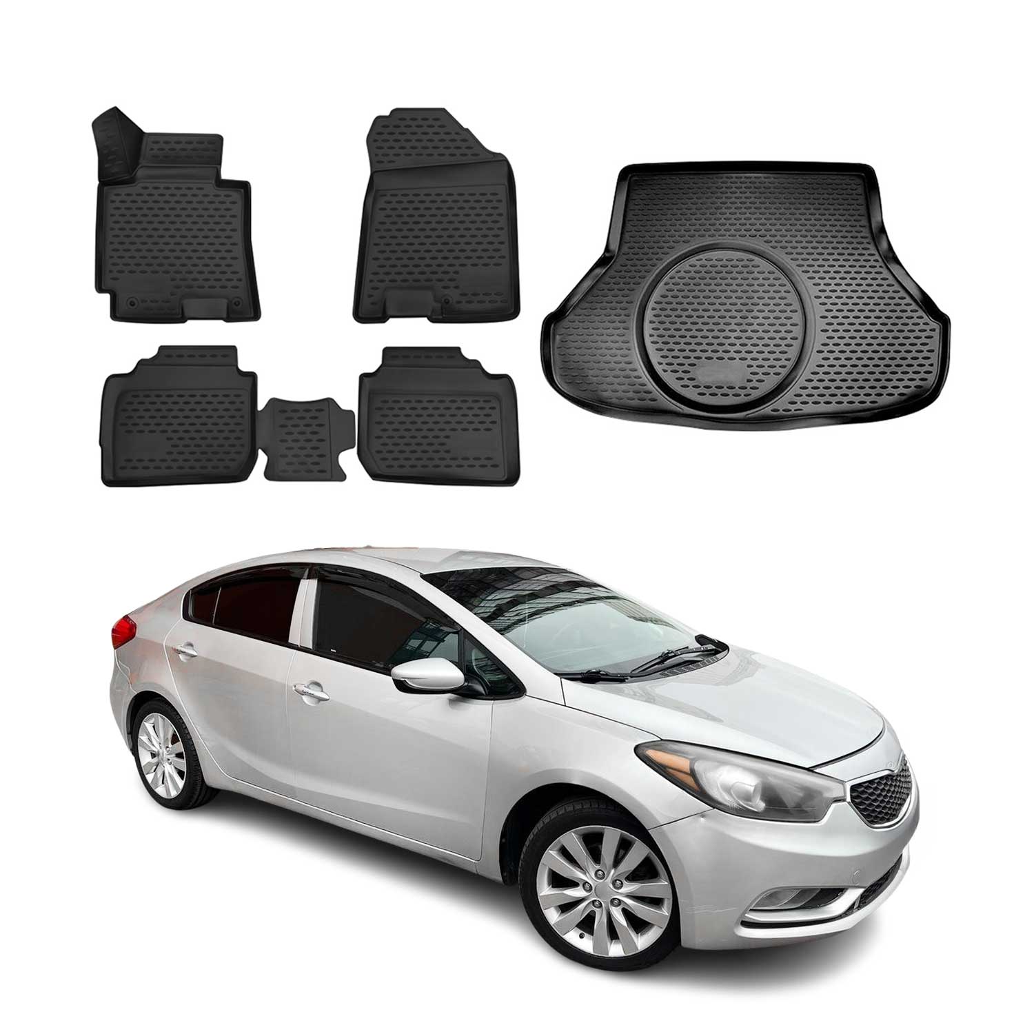 2014-2018 Kia Forte Floor Mats & Cargo Liner Full Set All Weather Black