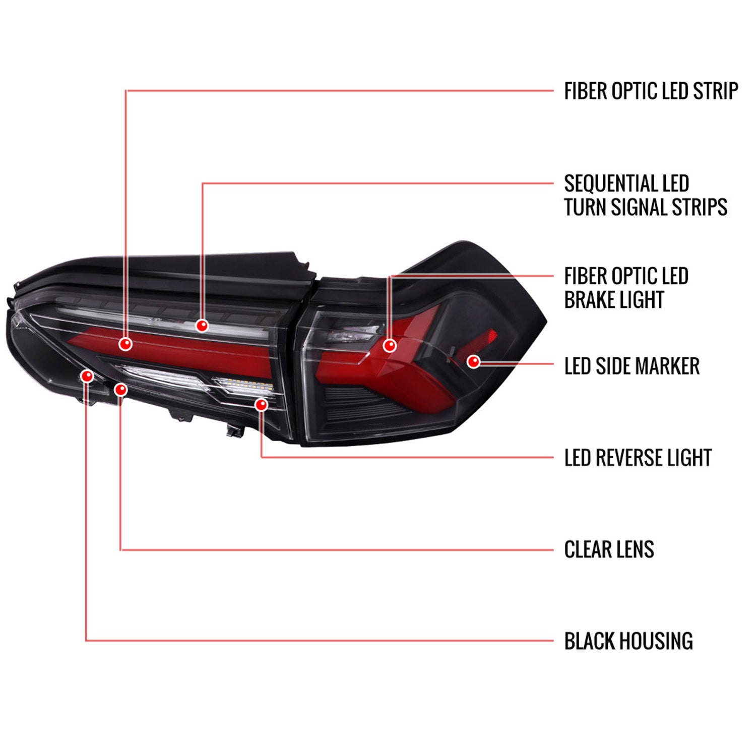 2019-2024 Toyota RAV4 Red LED Bar Signal Tail Lights Matt Black/Clear
