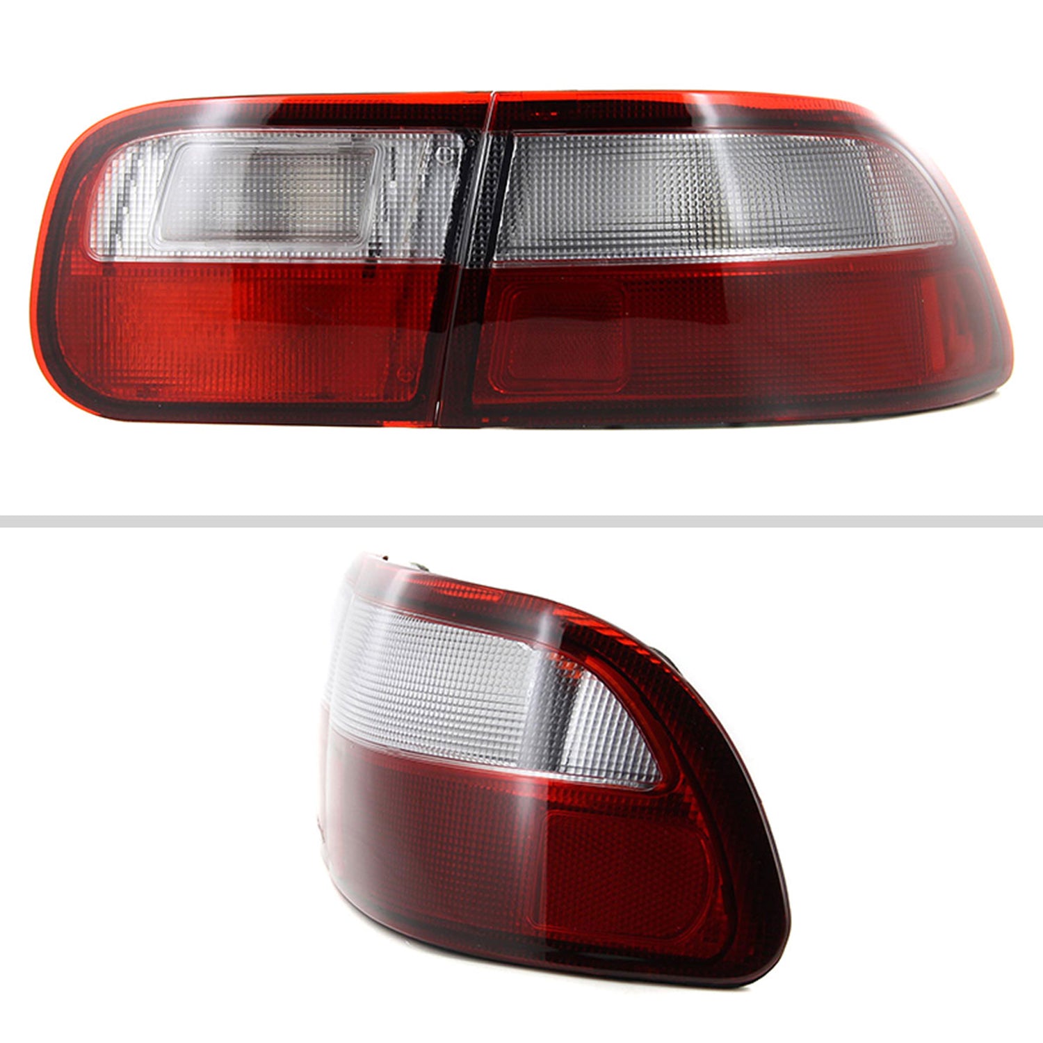1992-1995 Honda Civic Tail Lights Chrome Housing/Red Clear Lens