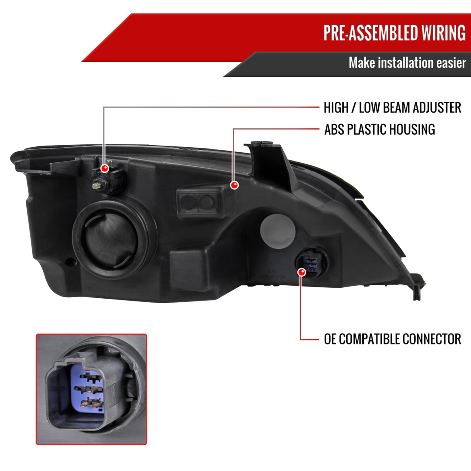 2005-2007 Ford Focus Factory Style Headlights Matte Black Housing/Clear Lens