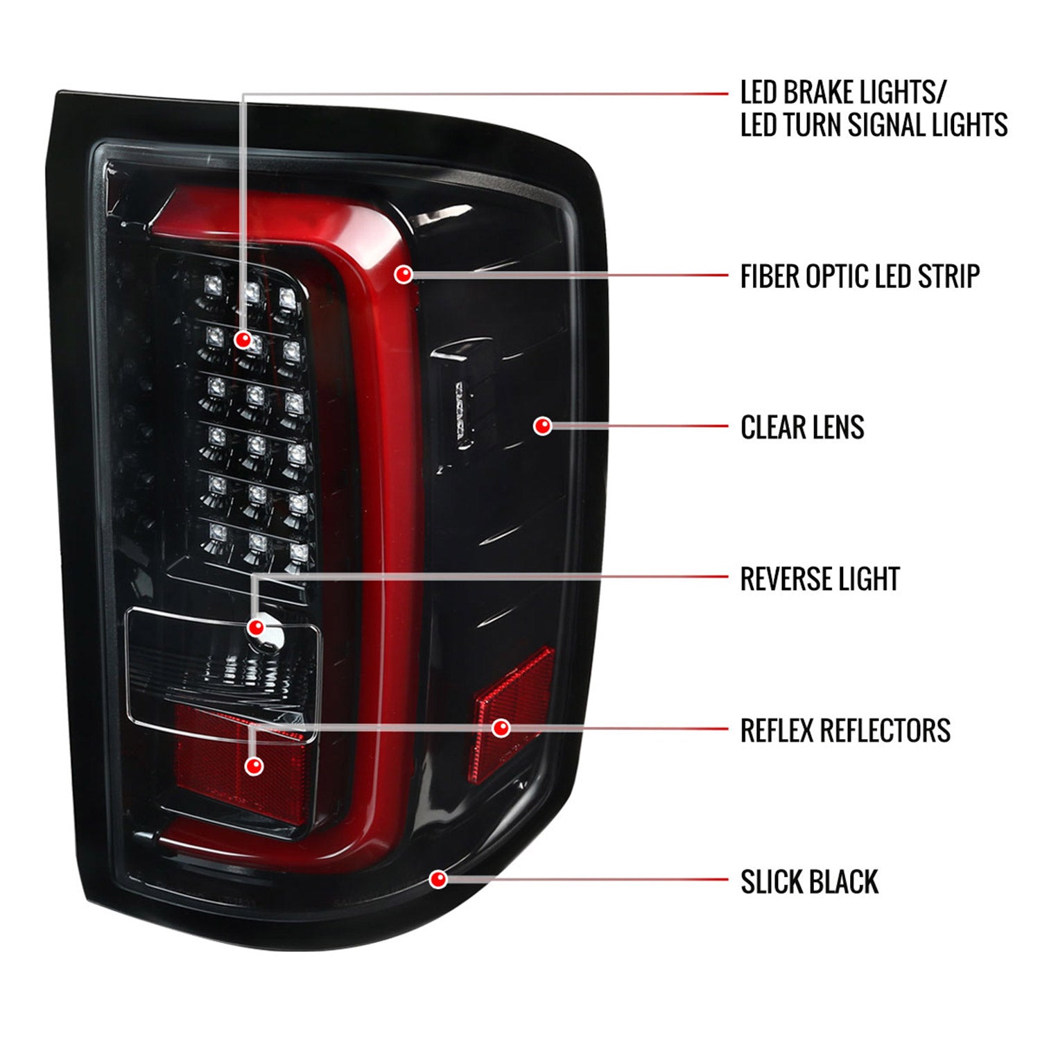 2014-2018 GMC Sierra 1500/2500HD/3500HD LED Tail Lights Jet Black/Clear Lens