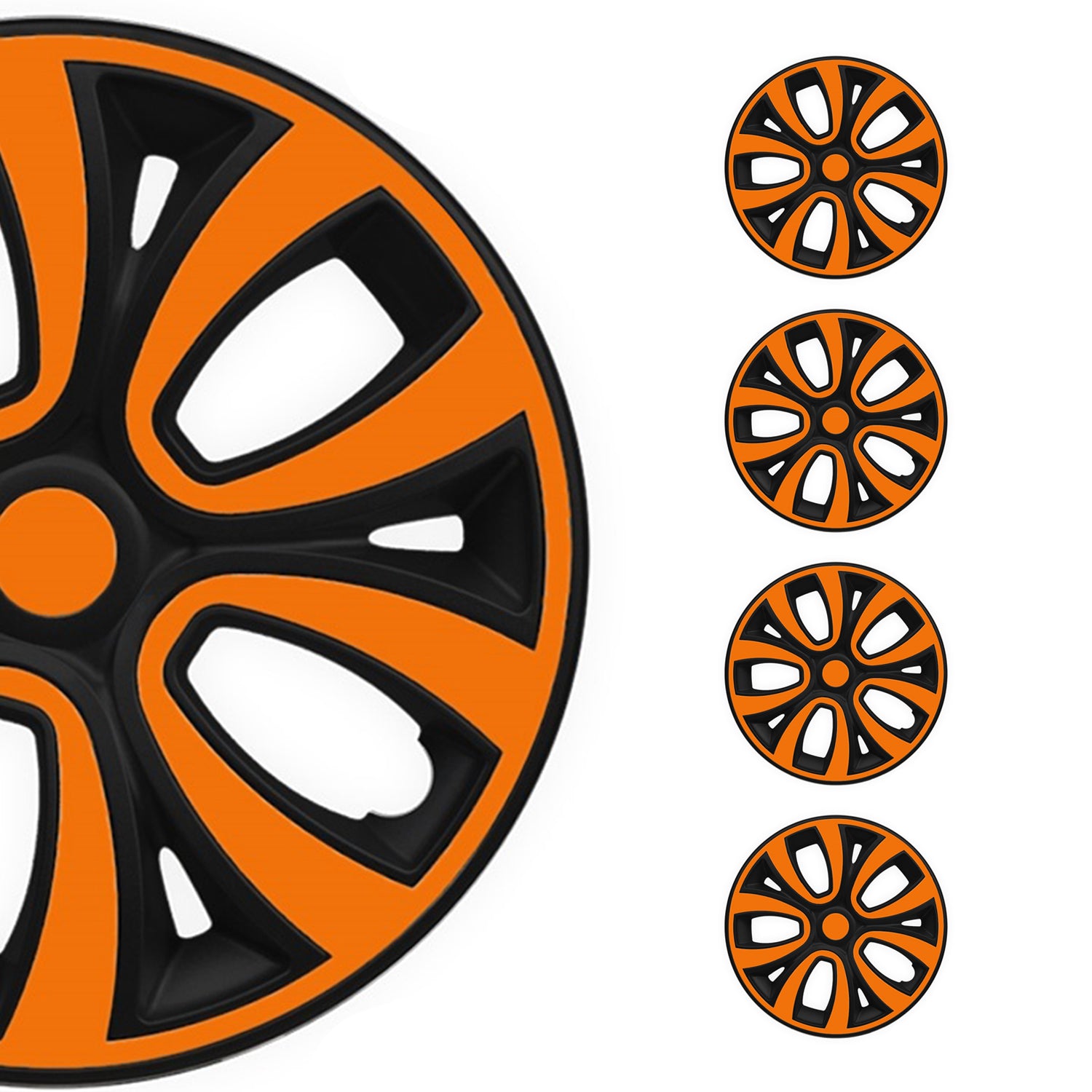 ColorFlex Hub Caps Wheel Cover 15" Black Matt & Orange Full Set 4 pcs.