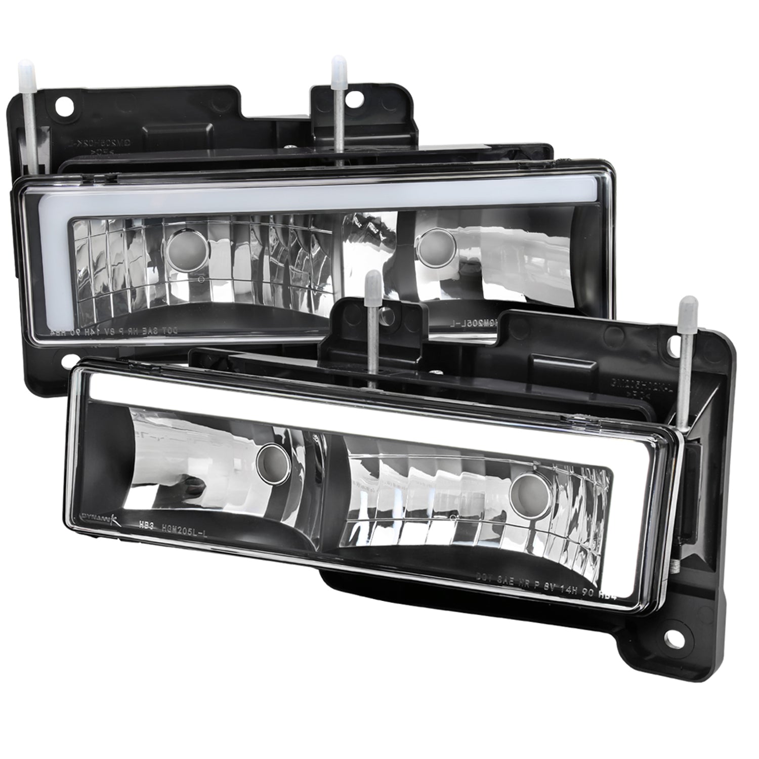 1988-1998 Chevy/GMC C10 C/K LED Strip Factory Headlights Matt Black/Clear